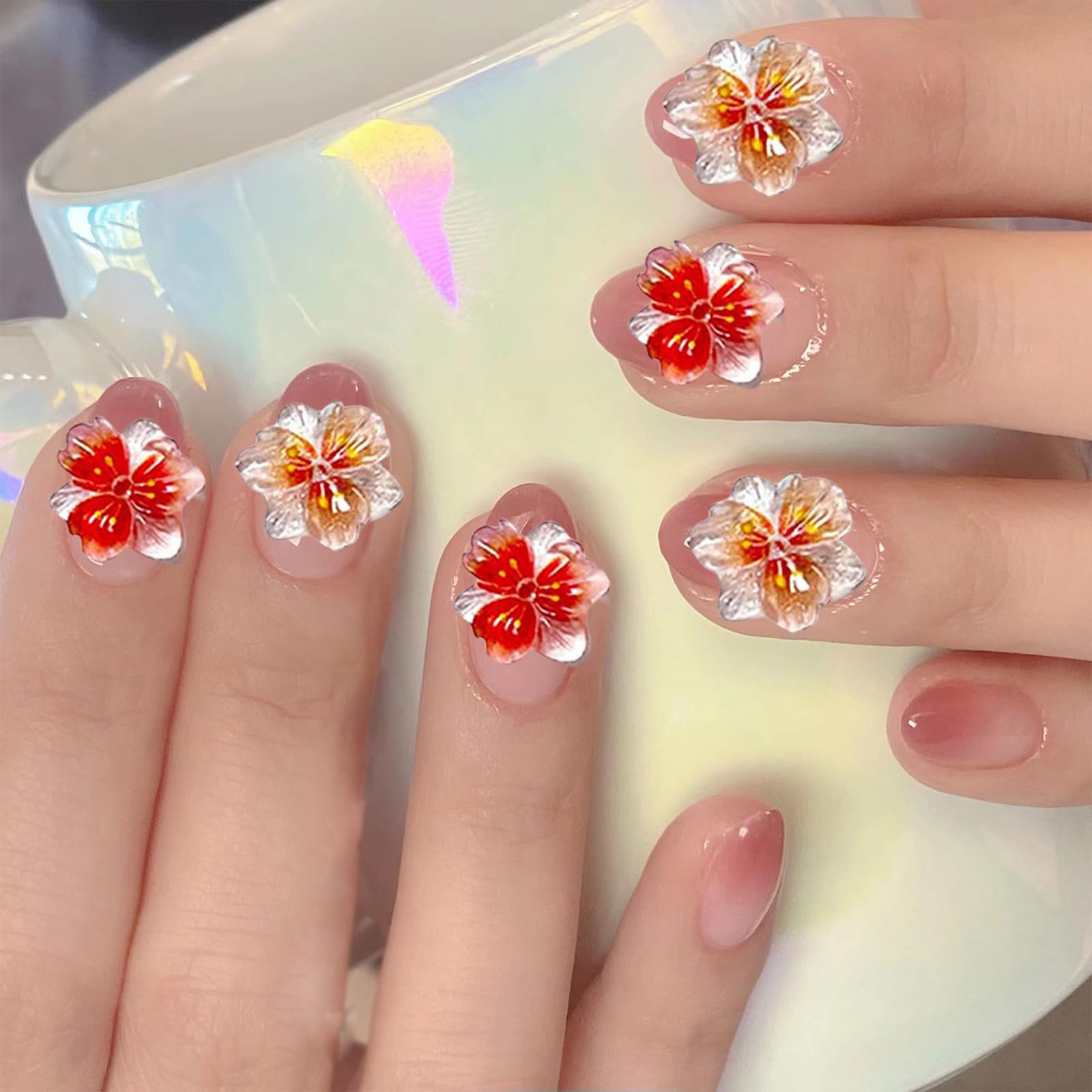 80 pièces 3D Fleur Charms Nail, Accessoires de Design d'ongles, Strass Scintillants, Fleurs colorées déco, Petites Pierres d'ongles, Flowers Nail, Adapté aux Arts d'ongles et Style Y2K