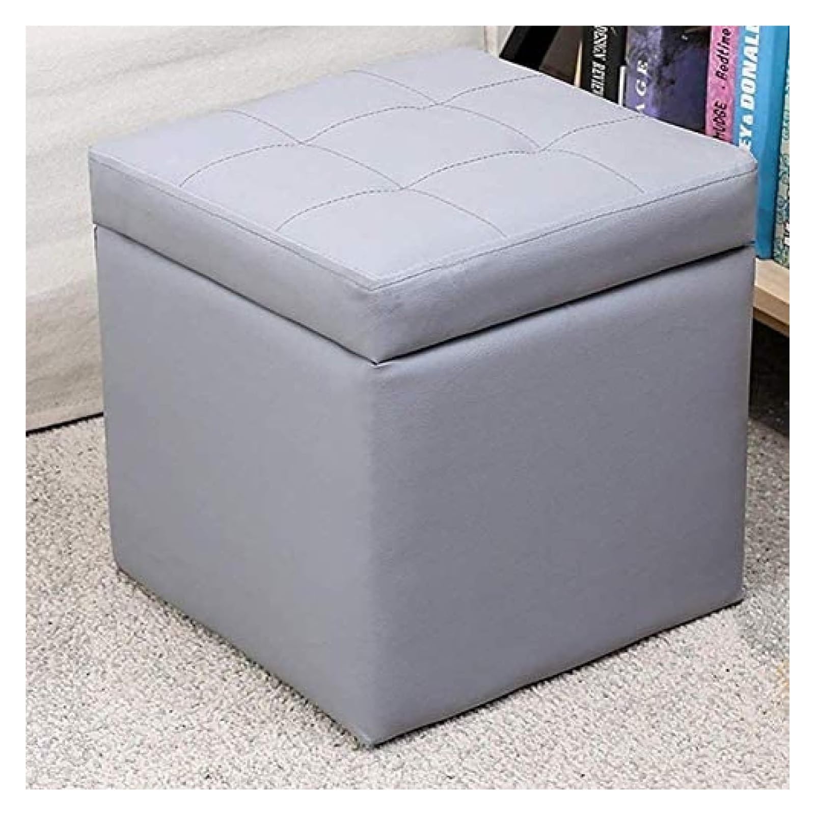 Pouf de rangement en similicuir avec compartiment à chaussures 30x30x32 cm