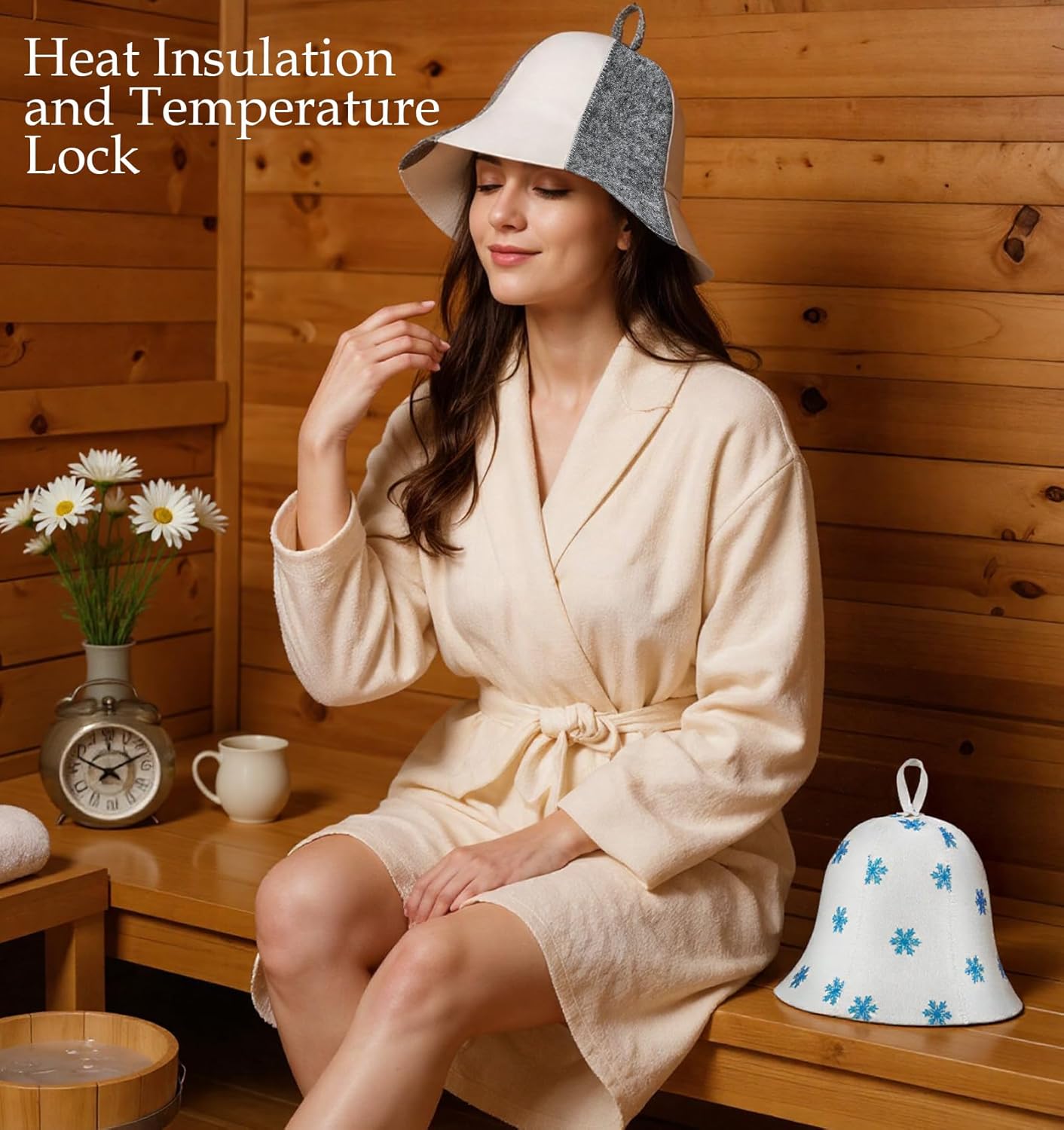 Sauna Cap, 2 Pcs Sauna Hats Fit The Head Shape for Women Men Bath House (Gray, White) - Image 6