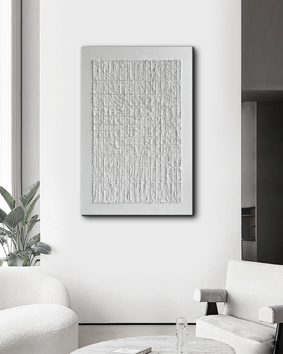 Eonzeun White Abstract Wall Art - Contemporary Hand-Painted Textured Oil Painting On Canvas 28x40 inch,Minimalist 3D Texture Art Painting for Wall Decor