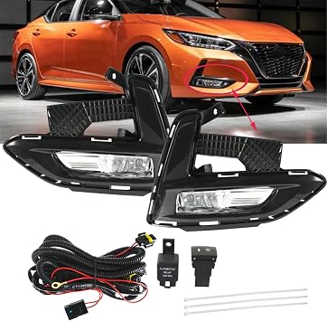 munirater Fog Light Lamp Assembly Passenger and Driver Side Replacement for Sentra 2020 2021 with Bulbs+Front Bumper Fog Light Covers+Harness Switch Kit