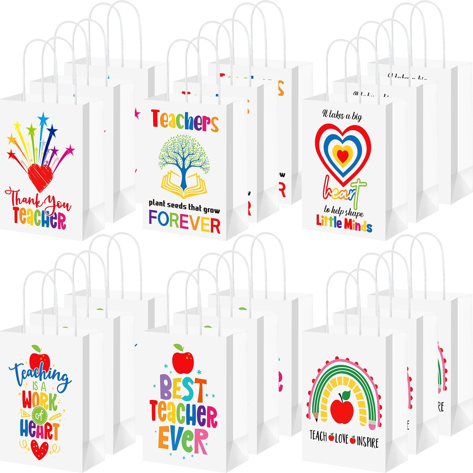 Silkfly 48 Pieces Teacher Appreciation Gift Bags with Handle Teacher Appreciation Treat Bags Bulk Thank You Gift for Graduation Party Decor