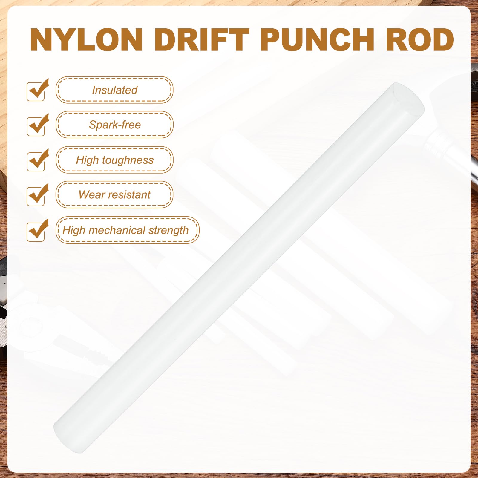 sourcing map Tige de poinçonnage en nylon de 38 mm, 0,6 cm, 63,5 mm, 64 mm, 19/32 cm, 115/64 cm, outil de retrait de poinçon pour poinçonnage non marquant et non étincelant