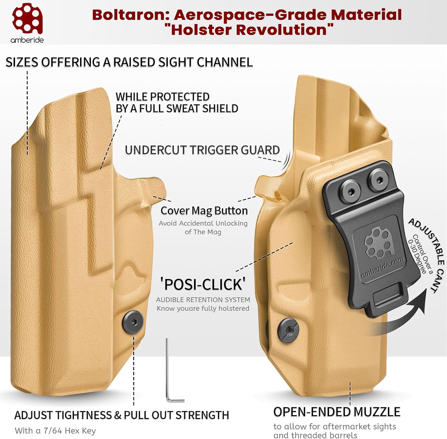 Amberide IWB Kydex Holster for Glock 20/21 / 22 Gen 3-5, Full-Size Concealed Carry, MOS and Non-MOS Options Available, Adjustable Cant, Made in USA