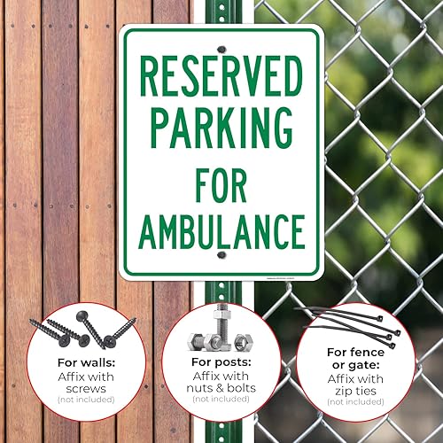 Vista 12 de Señal de ambulancia con reserva de estacionamiento, 10 x 14 pulgadas, libre de óxido, aluminio 040, resistente a la decoloración, fabricado