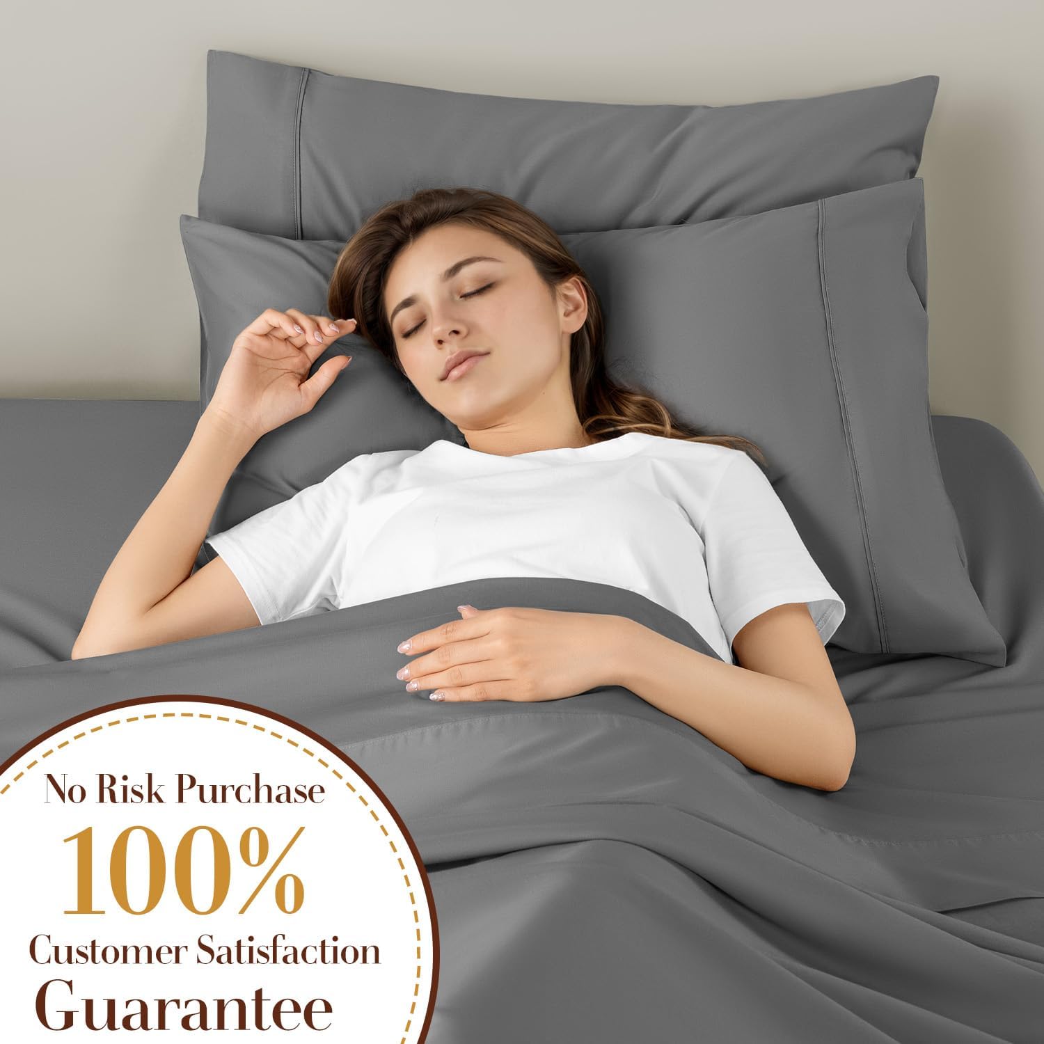 1200 Thread Count Cotton Sheets, 100% Egyptian Cotton Sheet for Queen Size Bed,Very Smooth Soft with 18" Deep Pocket Sheets 4-Pc Sets (Charcoal Grey, Queen)
