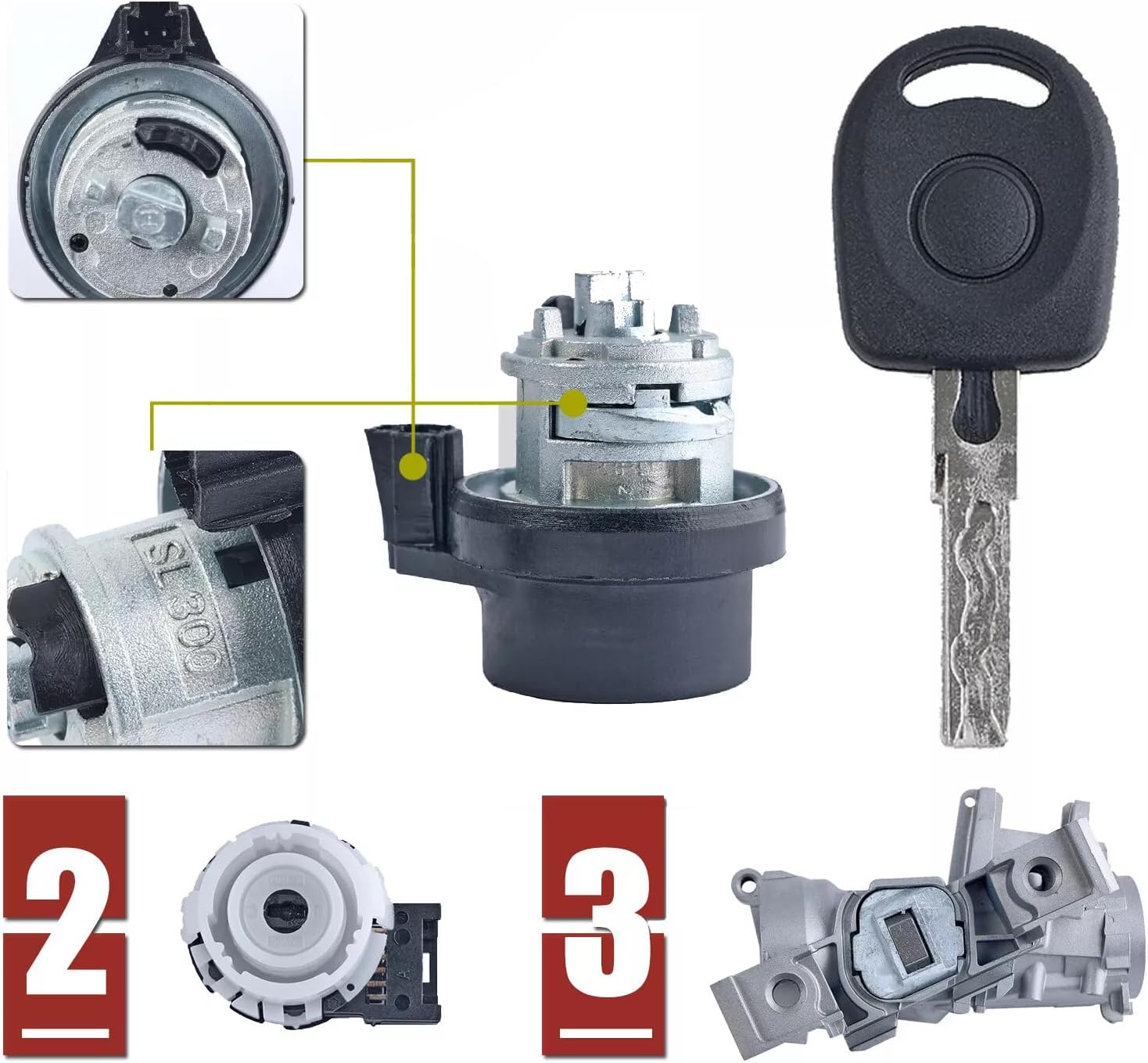 Ignition Switch Lock Cylinder 1K0905851B Compatible with VW Jetta Golf GTI MK5 Rabbit, Audi A3 TT R8, Seat, Skoda - Replaces 5Q0905865A 1K0905865 - Image 2