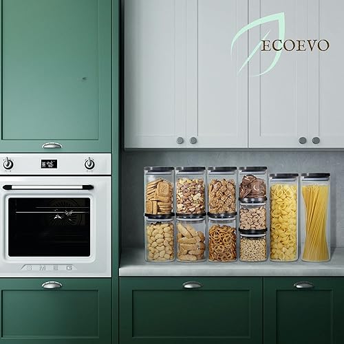Miniatura 6 de Tarros de vidrio con tapas negras, recipientes de almacenamiento de alimentos con tapas apilables, juegos de tarros de alimentos y recipientes,