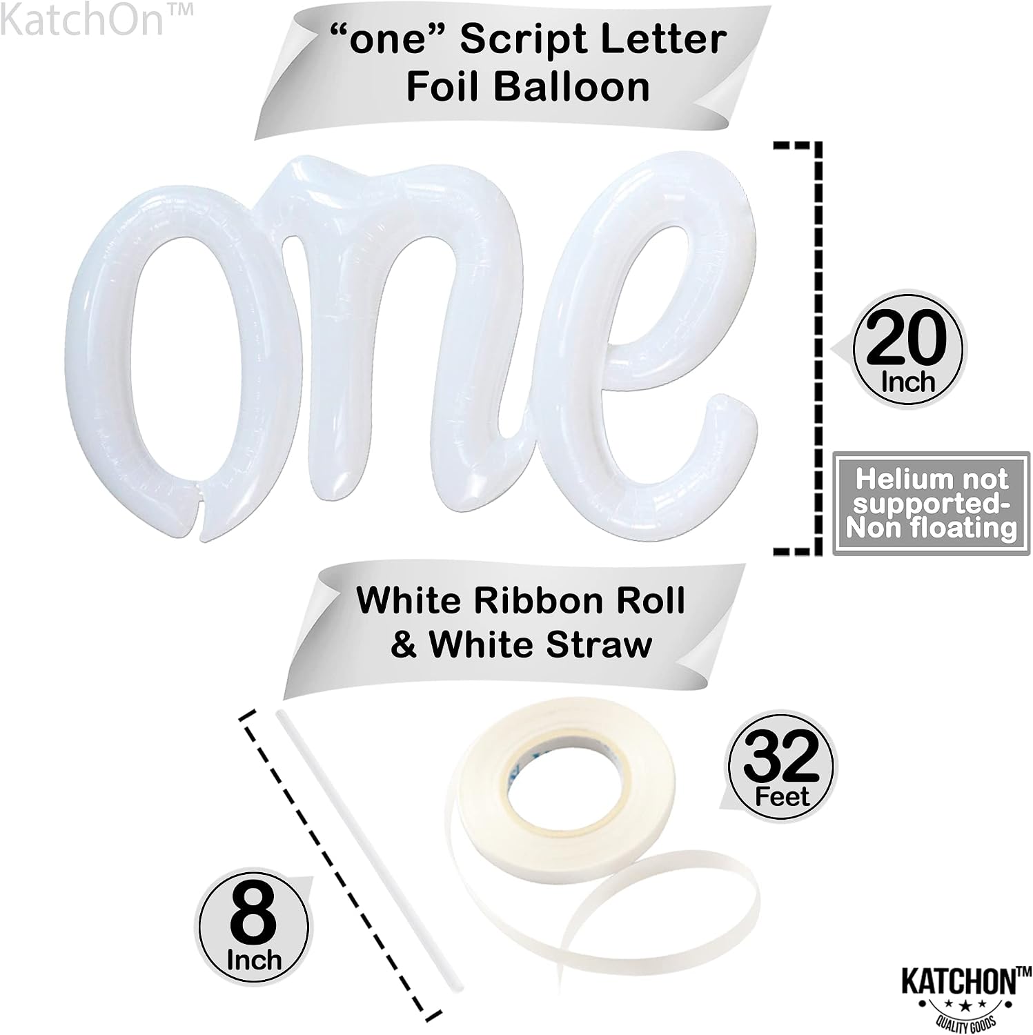 KatchOn, Large Number One Balloon - 20 Inch | White Number 1 Balloons, White Big One Balloons for 1st Birthday, Anniversary Decorations, O Fishally one First Birthday Decorations