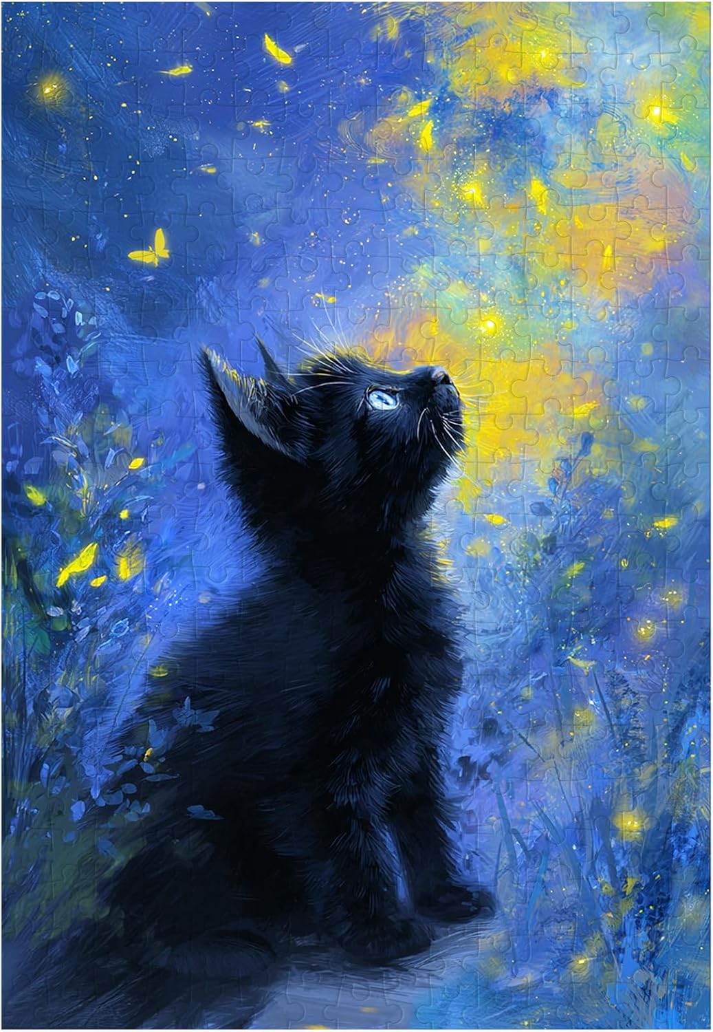 Great Jigsaw Puzzles for Adults 300 Pieces Starry Night Black Kitten Puzzles for Adults Toys Gift Family Decoration Kids Puzzle
