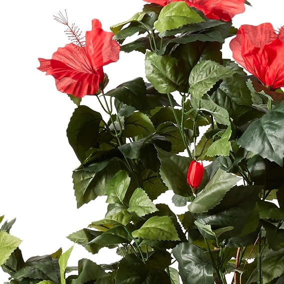 Nearly Natural 4 ft Artificial Hibiscus Flowering Tree with Nursery Pot | Gnarly Twisting Trunks, Over 400 Realistic Leaves, Non-Decorative Nursery Pot, Indoor Home or Office Decor