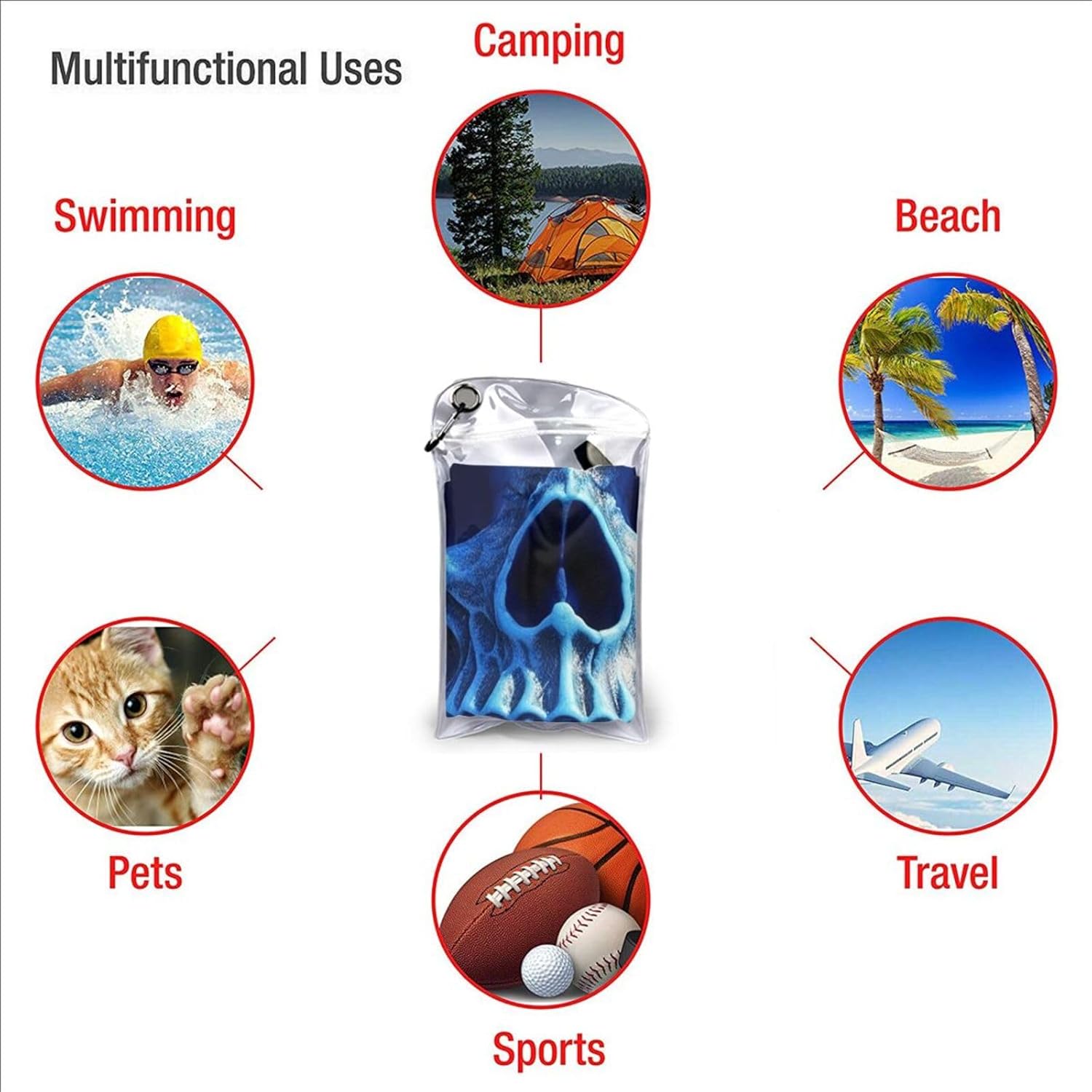 Microfiber Beach Towel Oversized 31.5"x63" 3D Print Blue Skull Bath Towels Lightweight Pool Swim Towel Sand Free Quick Dry Camping Towel Travel Blanket for Vacation Essentials Adult Gift