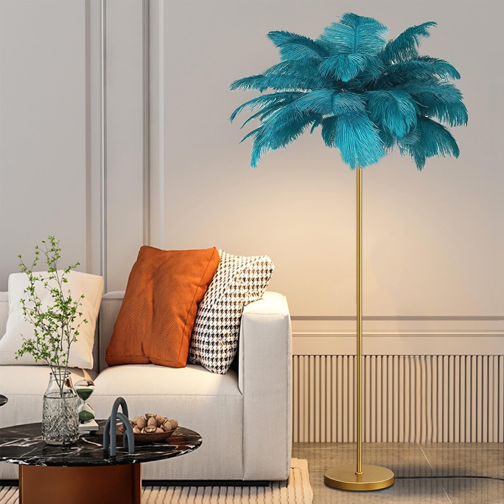 Lampadaire en plumes d'autruche moderne | Éclairage design et chic pour salon