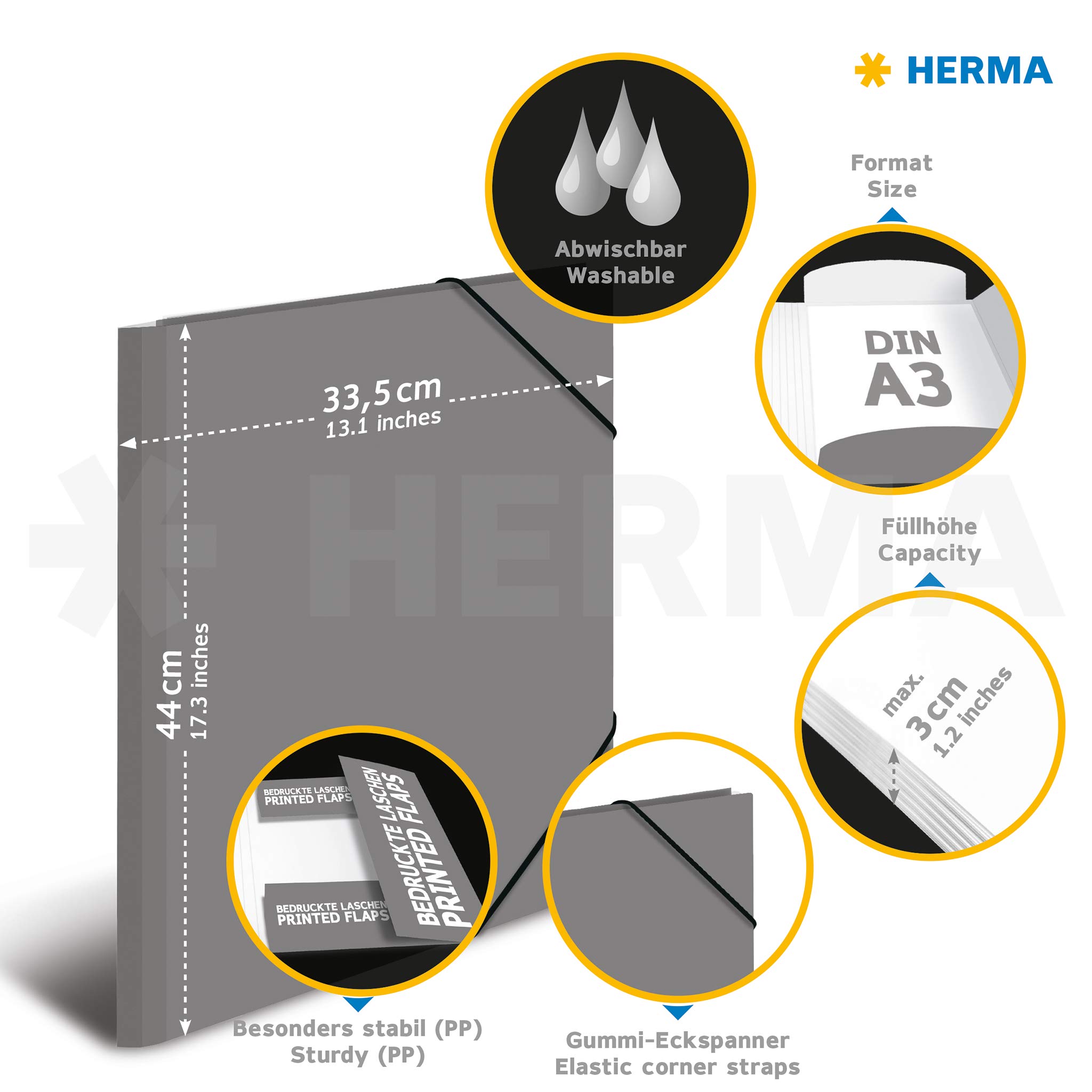 HERMA Sammelmappen A3 Tiermotive Set, 10 Stück, Kinder Eckspanner-Mappen aus Kunststoff mit Tier Motiv, Gummizug, Innenklappen und Innendruck für Jungen und Mädchen