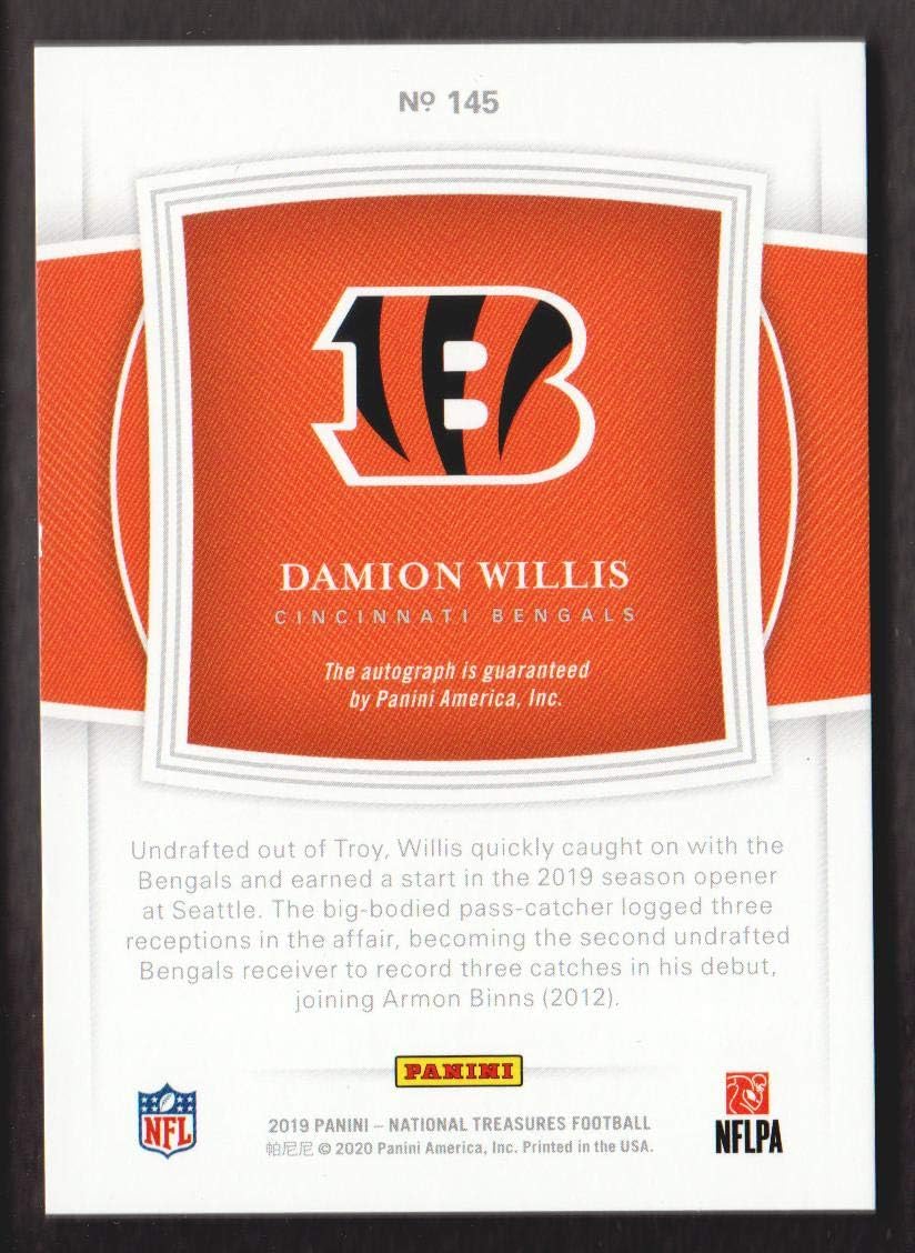 2019 National Treasures Football Red Jersey Number Parallel #145 Damion Willis AUTO 04/15