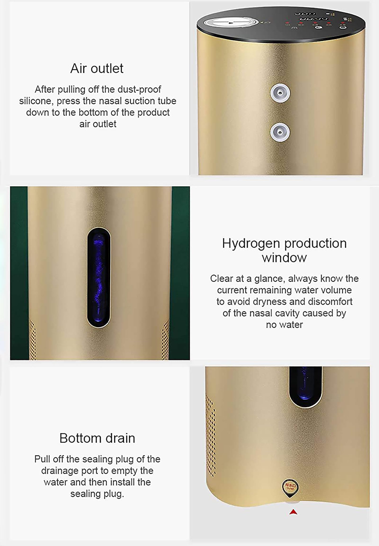 Urządzenie do inhalacji wodoru o czystości 99,99%, wyjście z dwoma portami 300/450/600/900 ml/min, inhalator wodoru H2 z technologią PEM, do sypialni, podróży 300ml (300 H)
