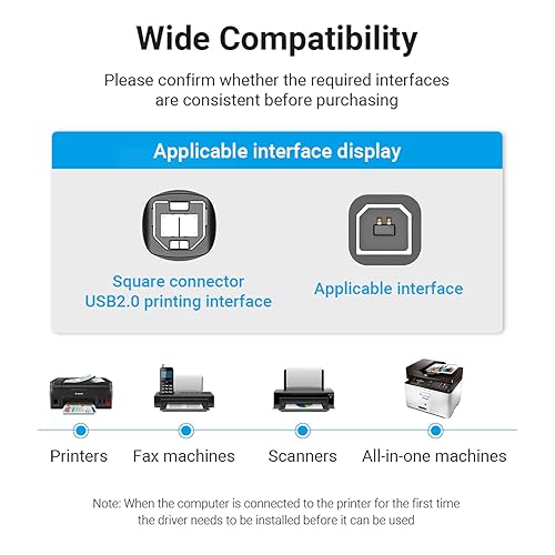 Miniatura 8 de VENTION Cable de impresora USB 3.0 tipo A macho a B macho Cable de impresora USB compatible con HP Epson Dell, Canon, Lexmark, Xerox, Brother,