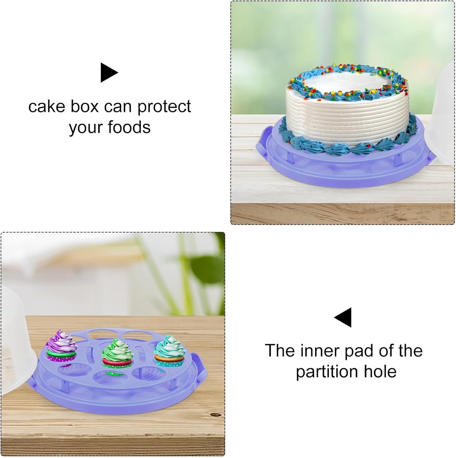 BESPORTBLE 10-inch Thickened Portable Cake Carrier Box with Handle, Purple Pp Cake Storage Case with Tray for Baking and Dessert Transport