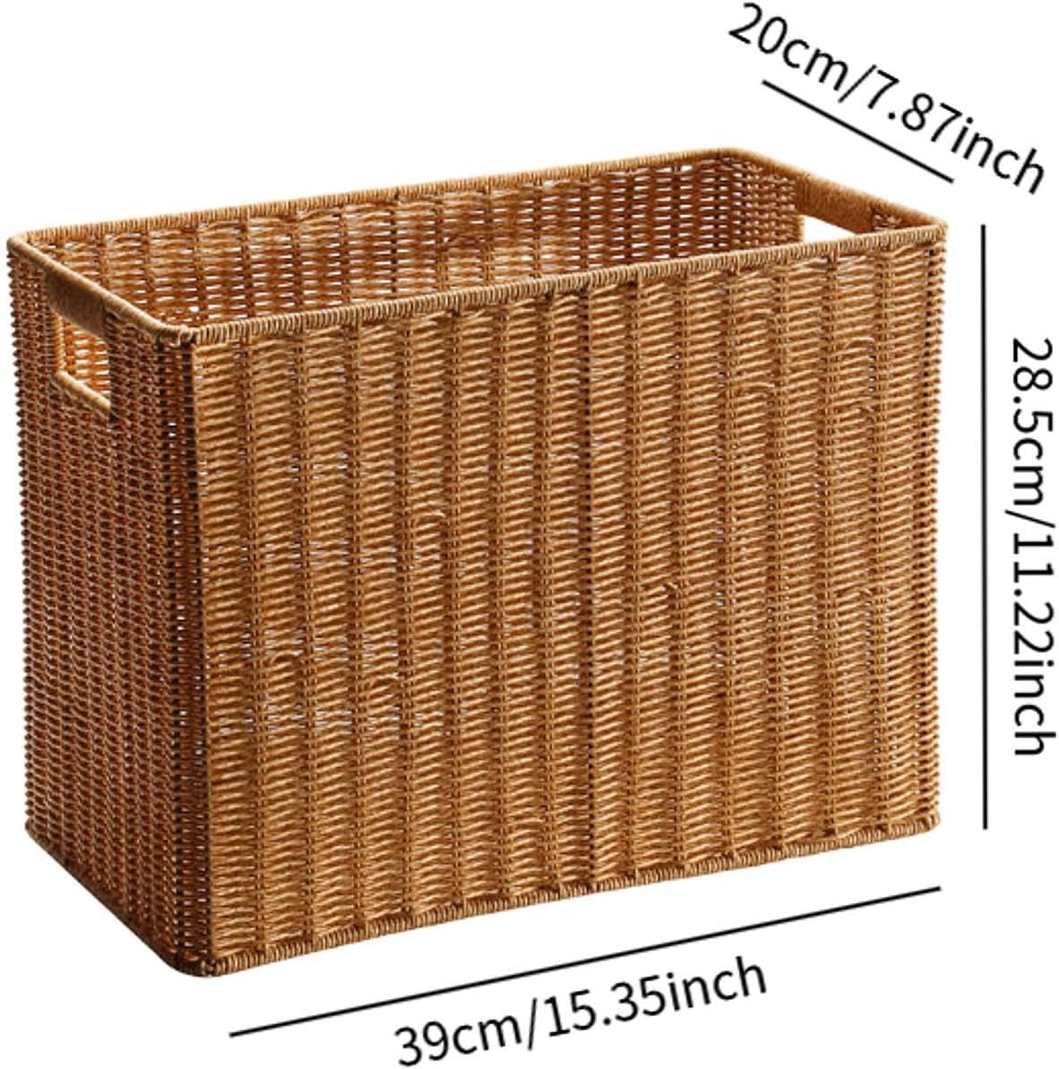 Imitation Rattan Basket Woven Basket Portable Lightweight Newspaper Basket Cabinet Storage Basket for Laundry Room, S
