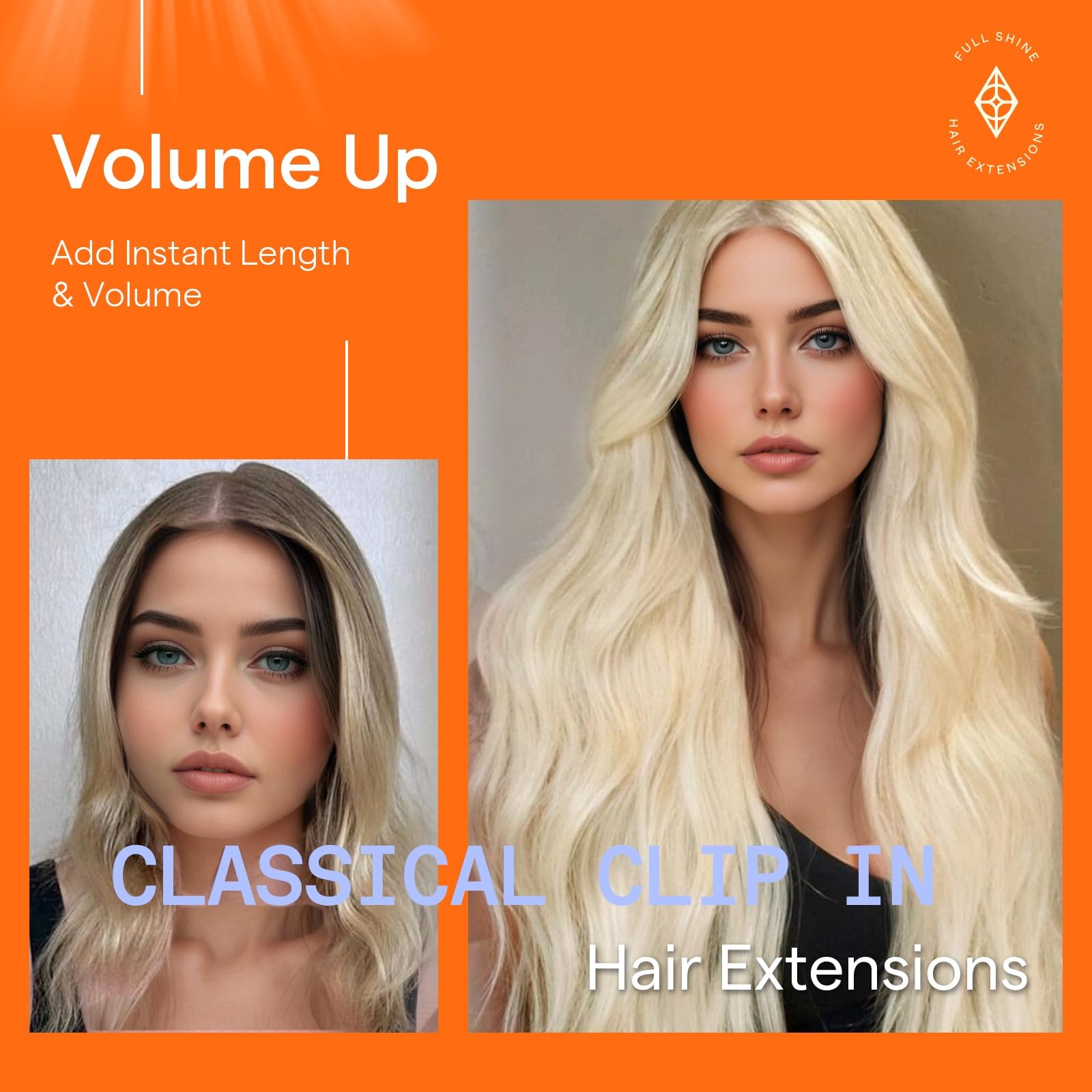 White blonde 7 pc clip ins Blonde Straight 7 Set Clip-In Human Hair Extensions main image 2