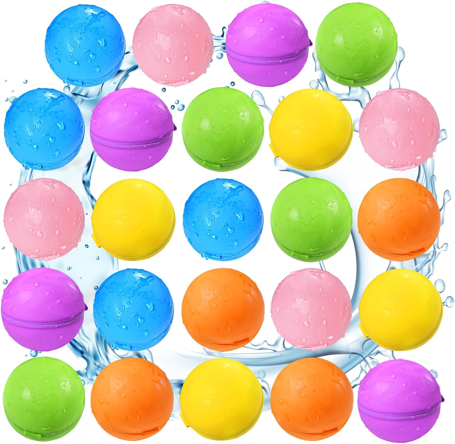 UCIDCI Reusable Magnetic Water Balloons, Silicone Self Sealing Water Balls, Quick Refill Soft Water Bombs for Outdoor Summer Splash Party, Water Fight Game 24Pack