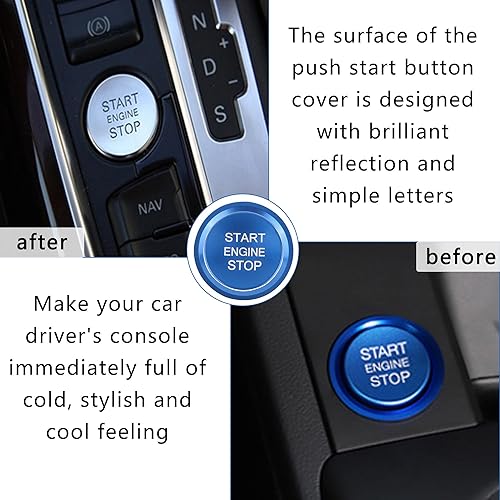 Miniatura 5 de Cubierta de botón de arranque para automóvil compatible con Audi, cubierta de aluminio para botón de arranque del motor con anillo de metal para