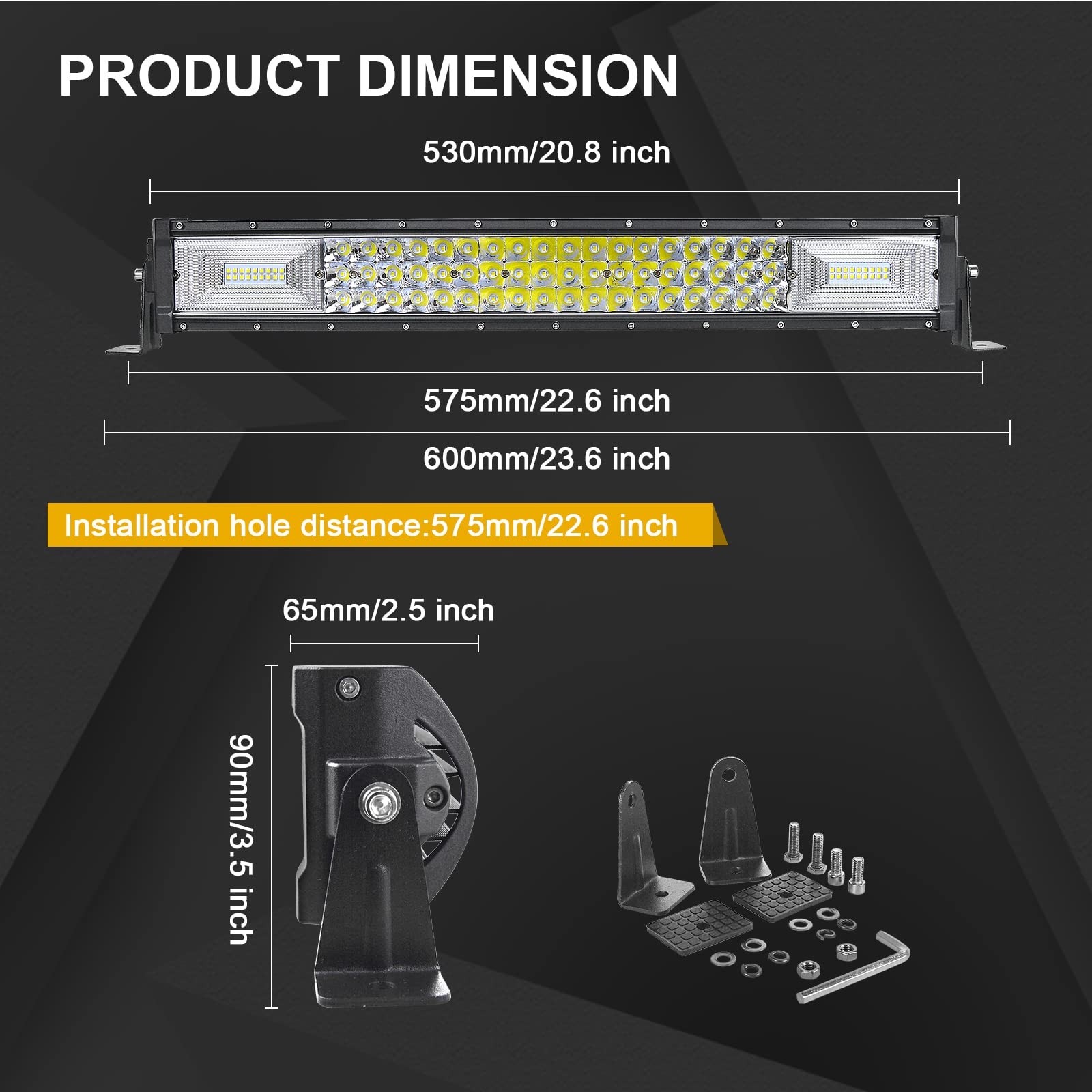 Willpower Barra LED 56cm 22 Pollici 270W Fari LED 12V 24V Spot e Inondazione Impermeabile Faretti Faro da Lavoro LED Barra Luci LED per Fuoristrada Auto Trattore Camion 4x4 Barca ATV con Cablaggio