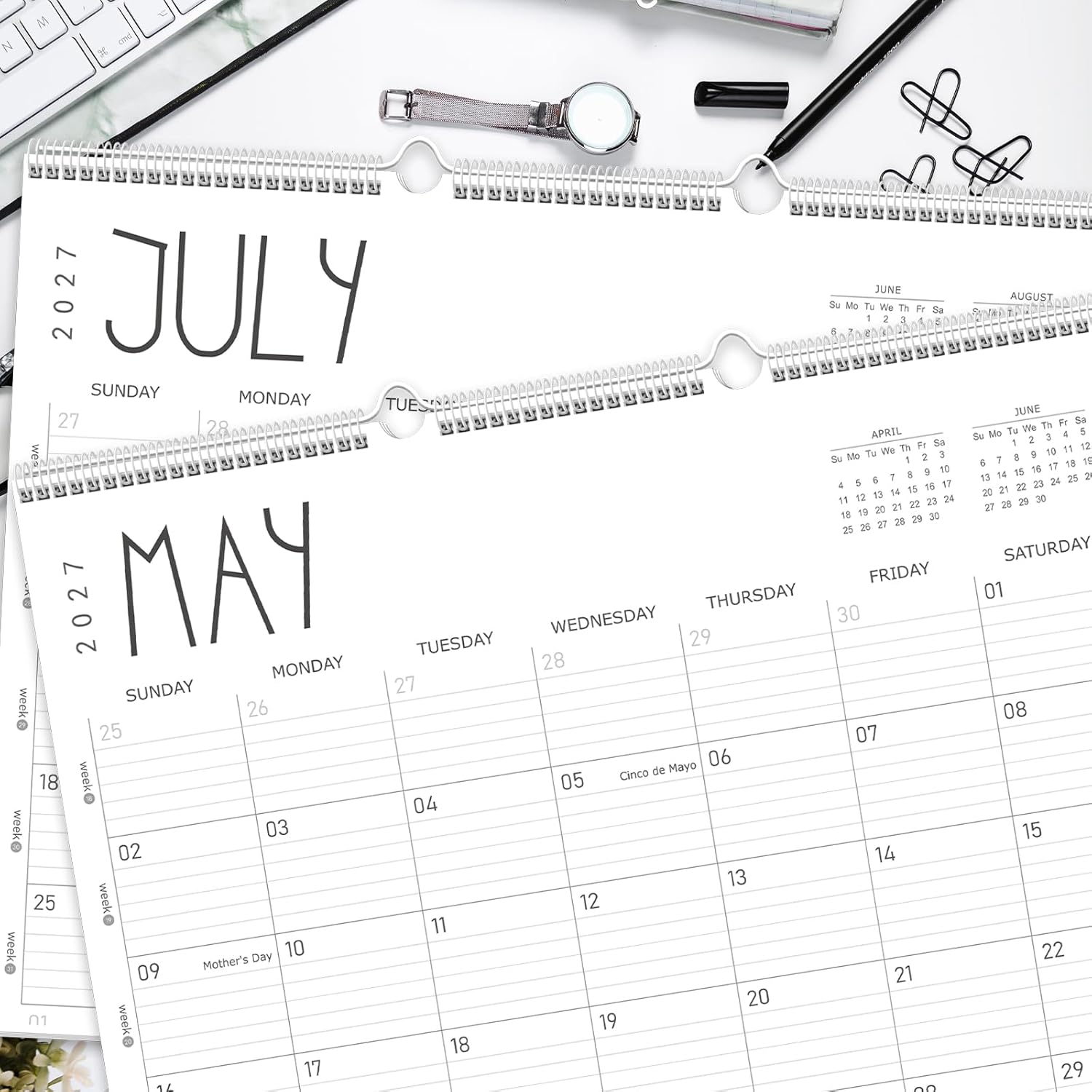 GuassLee Large Wall Calendar 2026-2028, 24-Month 22" x 17" Wall Calendar from Jun. 2026 to May. 2028, Large Desktop Hanging Monthly Planner with Thick Paper, Ruled Blocks for Home School Office