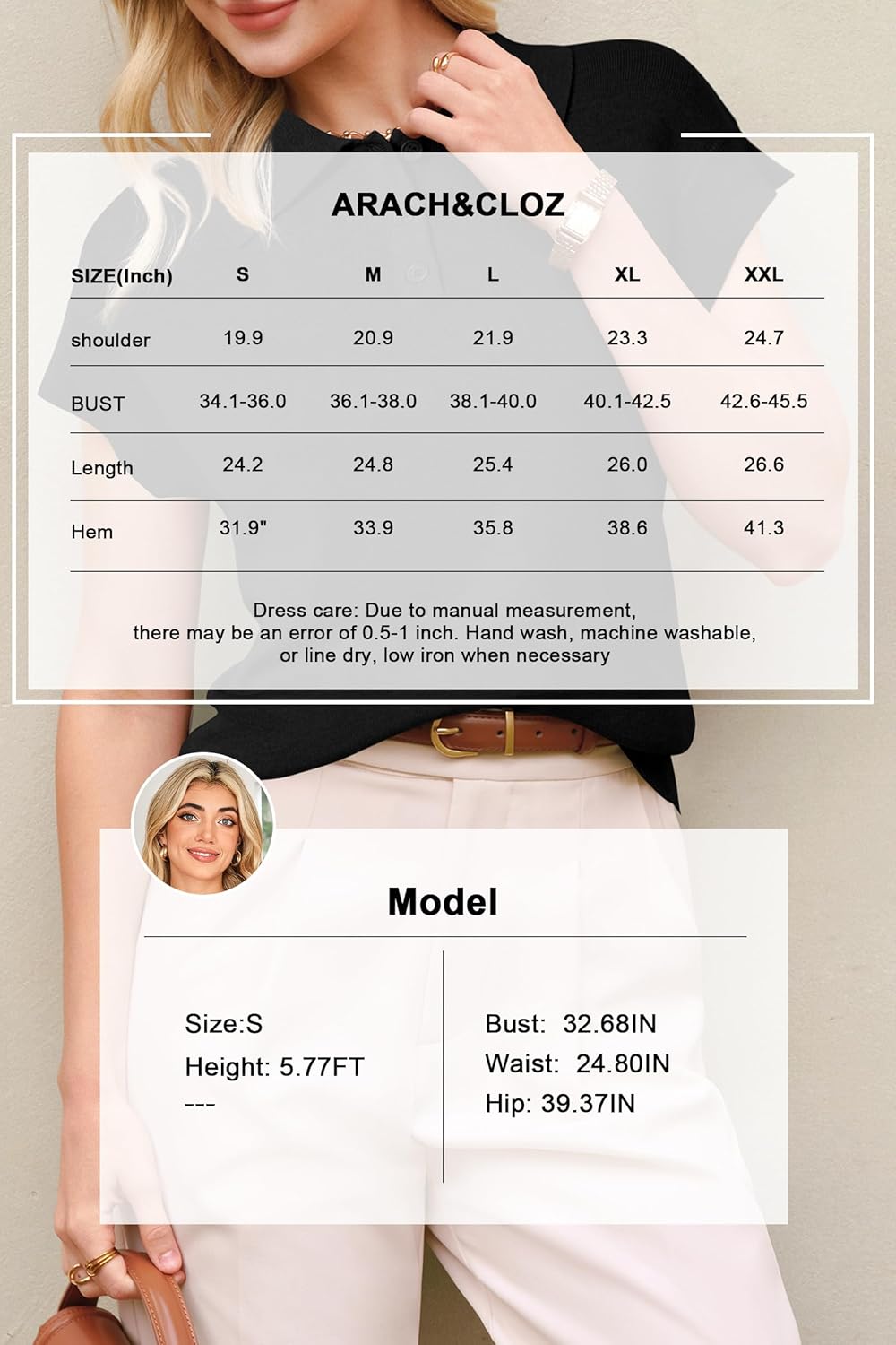 Arach&Cloz Women's Wool Blend Cap Sleeves Business Casual Summer Tops Sweater Vest Polo Shirts 2026 - Image 5