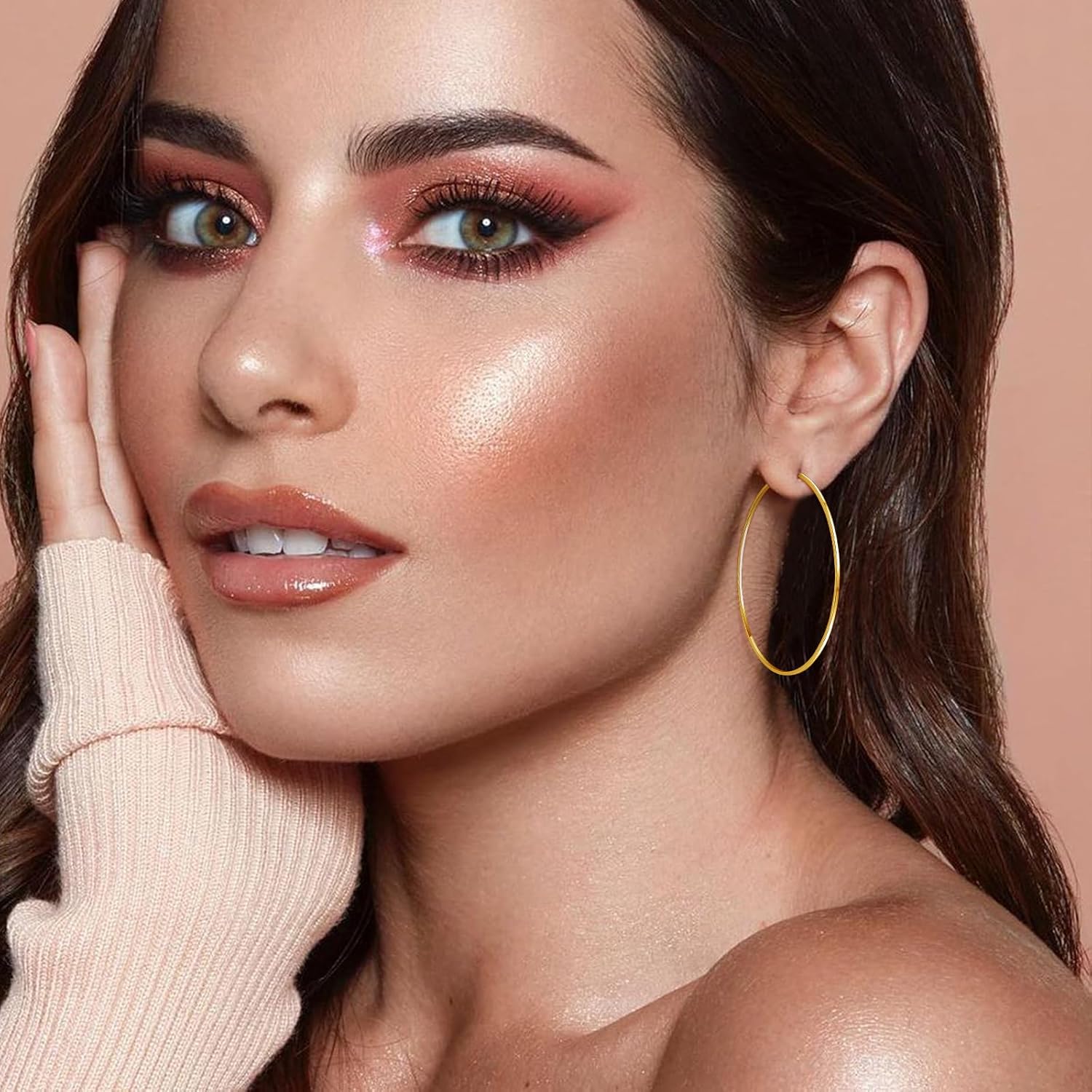 Sterling Silver Post Hoop Earrings - 14k Gold Plated Larg Big Hoop Earrings Set Hypoallergenic Lightweight Thin Gold Hoop Earrings for Women 30mm - Image 4