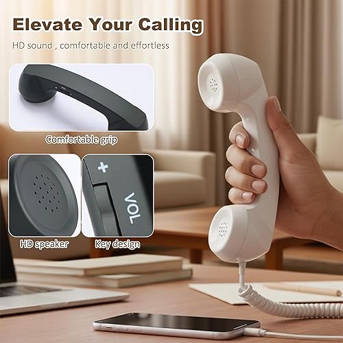 Miniatura 7 de Teléfono retro 2026, nuevo receptor de teléfono celular con micrófono y altavoz, teléfono retro vintage con cable, receptor de mango fijo para