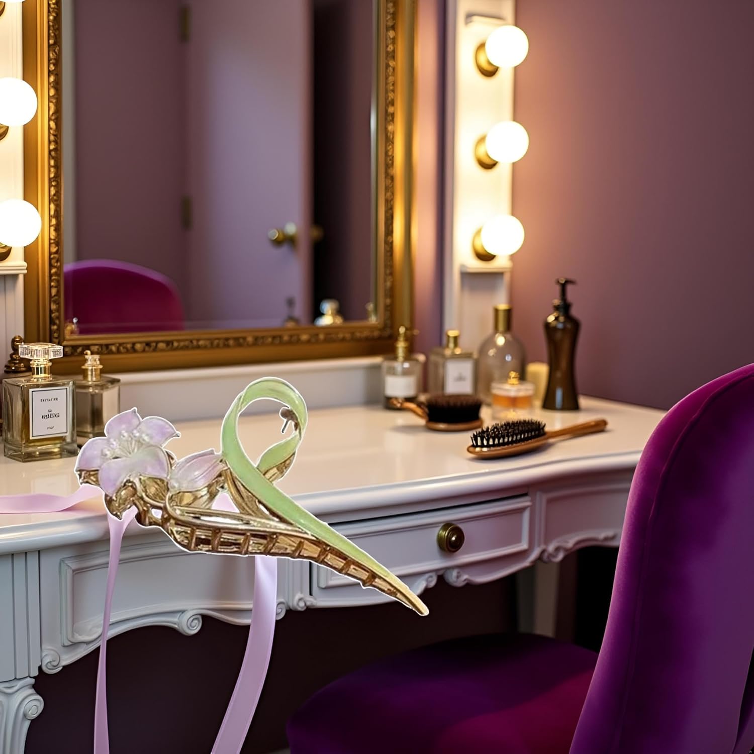 Purple Fashion Lily Metal Hair Claw Clips,Large Hair Claw Nonslip Hair Barrettes Non-Slip No Broken Strong Hold Hair Clamps Fashion Hair Accessories for Woman and Girls With Long Thick Thin Curly Hair - Image 8