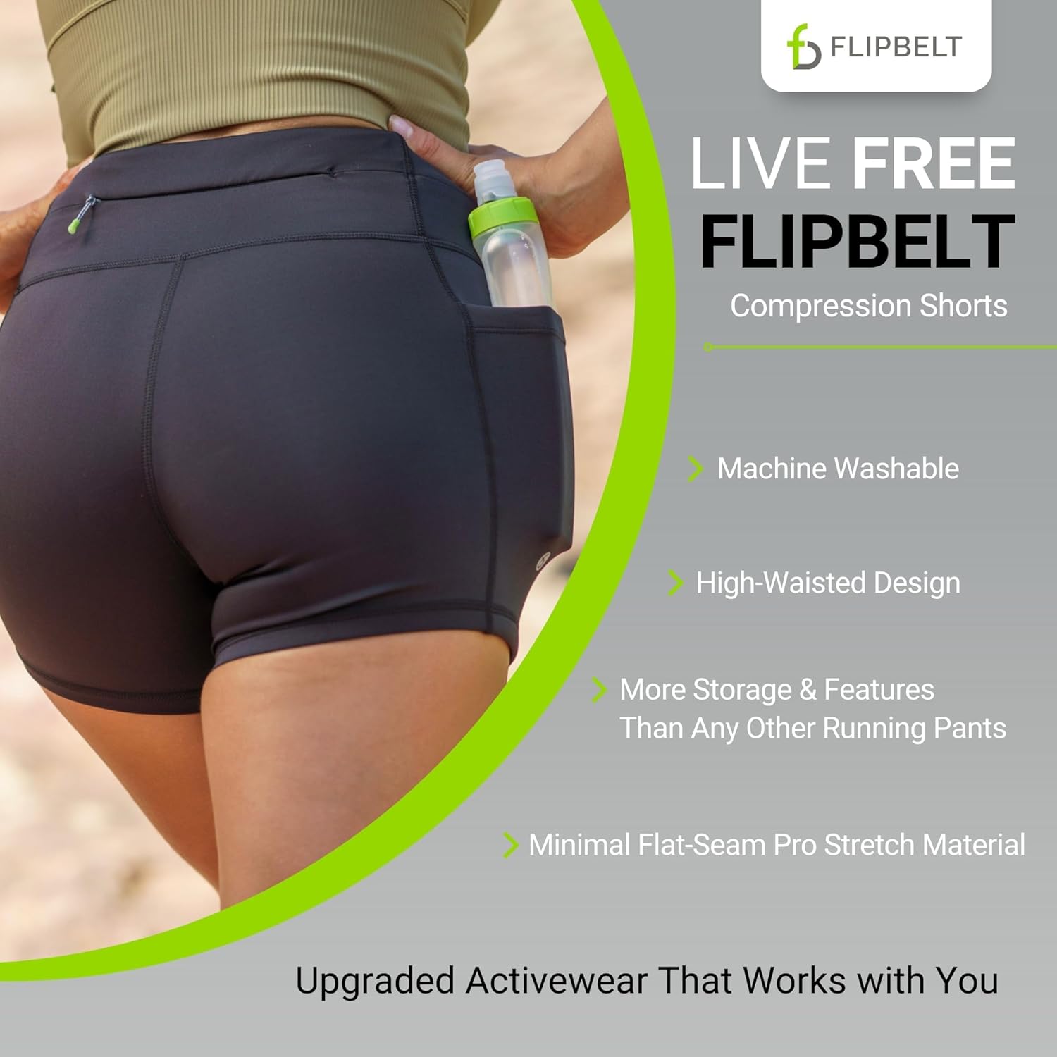 FlipBelt Womens High Waisted Compression Biker Shorts with Pockets for Women, Workout Fitness Running Shorts for Gym, Biking