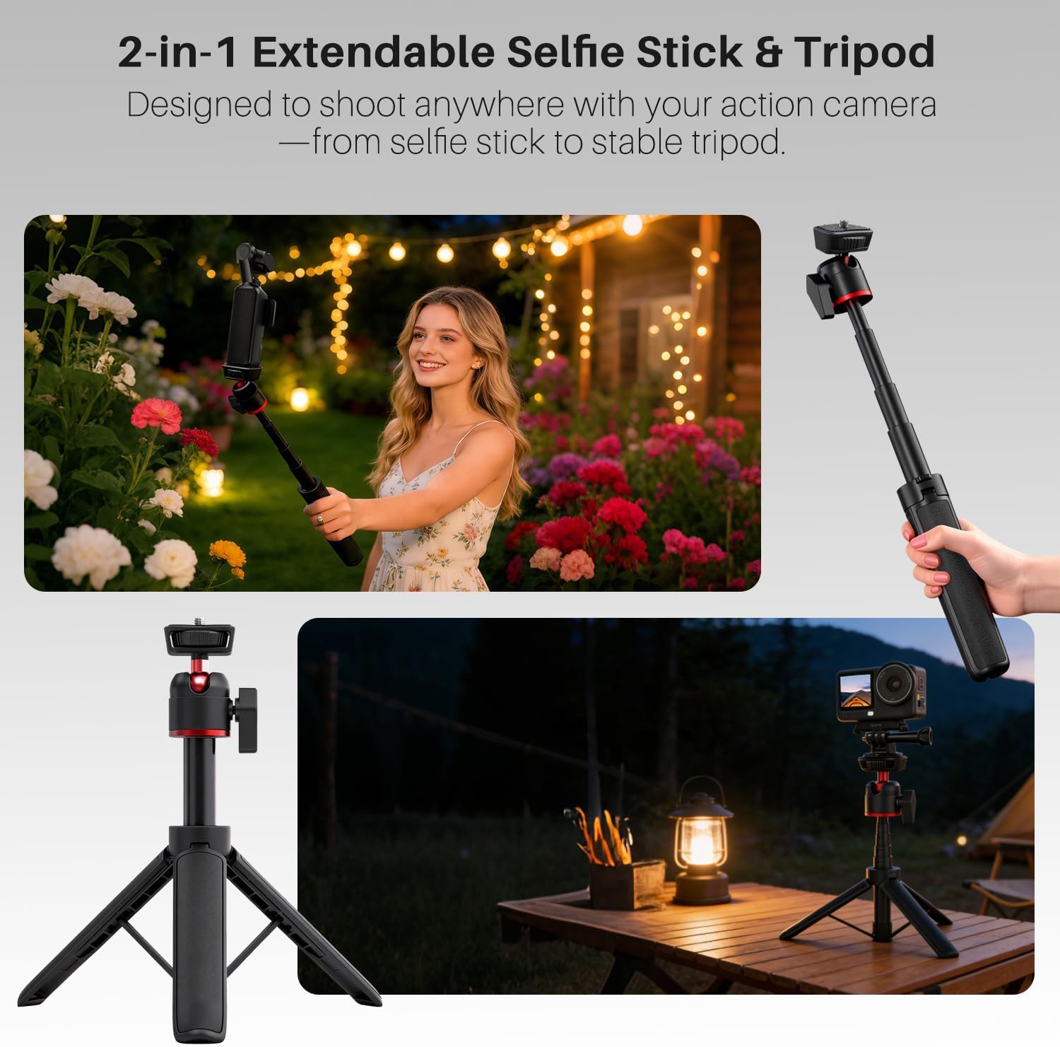 21" Extendable Vlog Tripod for DJI Osmo Pocket 3, Quick Release Selfie Stick for GoPro Hero, Insta360 ACE Pro, DJI Action 5 Pro/4 - Compact Handheld Stand for Travel & Content Creation