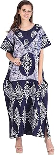 First Style Women Kaftan Cotton Kaftan Caftan Sarong Beach Cover Up Night Maxi Gown Long 52" Inches Printed Maxi Nighty Go... Price In India