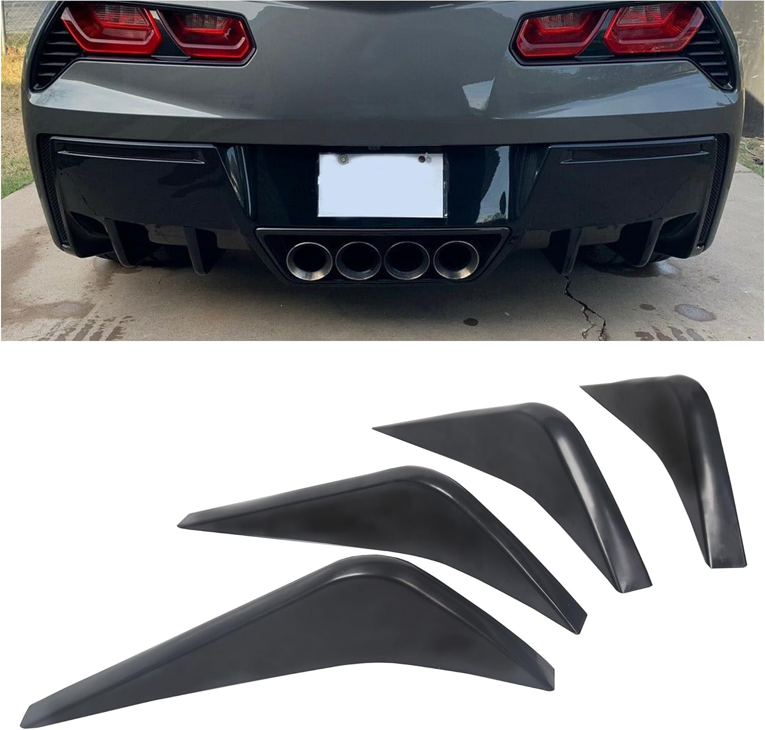 KUAFU Rear Bumper Lower Diffuser Fins Compatible with 2014-2019 Chevrolet Corvette C7 2 Pairs Rear Bumper Air Diffuser Fins Body Kit Unpainted Black