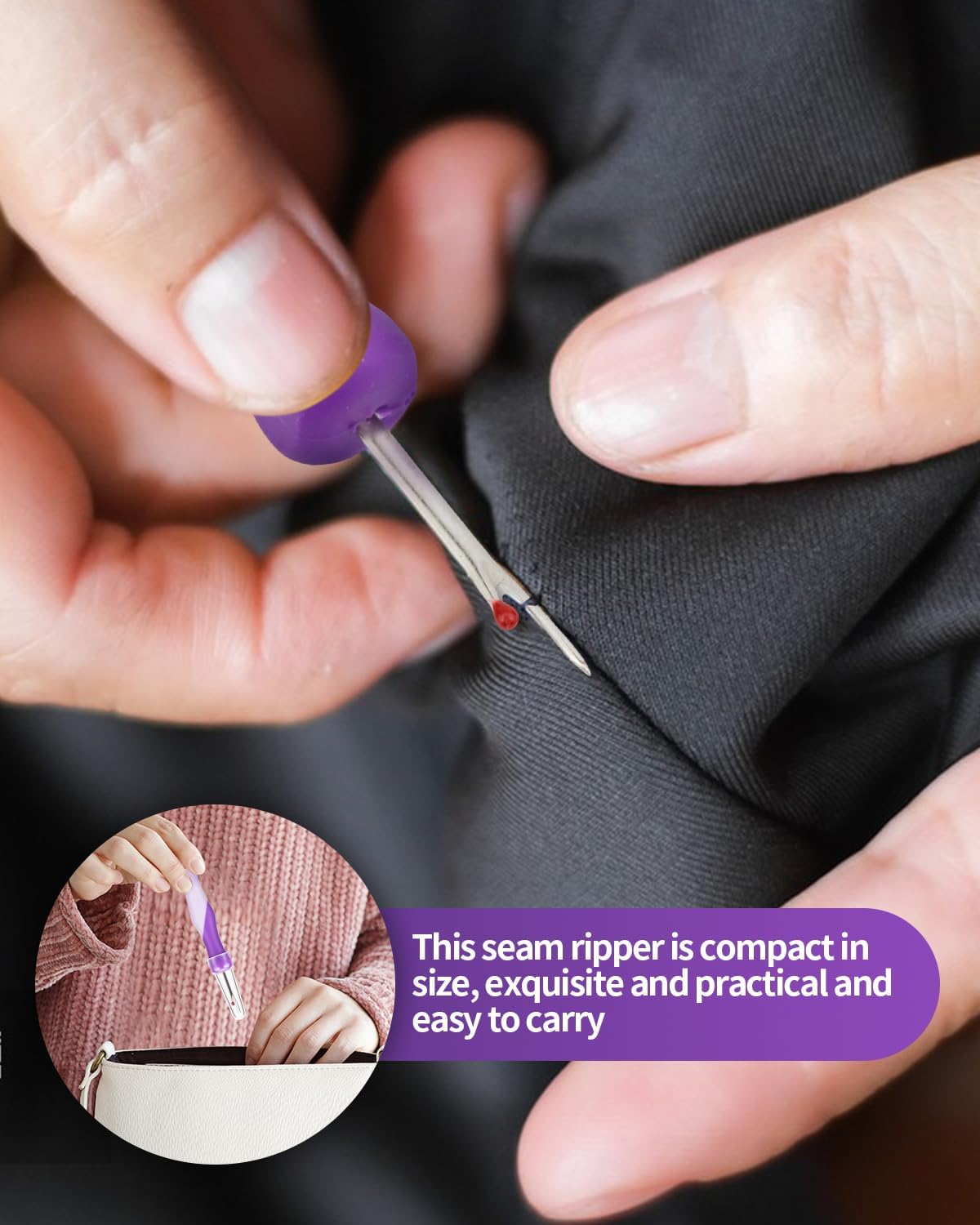 3 PCS Needle and Thread Seam Ripper, Rippers for Sewing and Thread,Remover Stitch Tool for Hand Sewing, Knitting, Cross Stitching, Embroidery and Thread Removal (Purple)