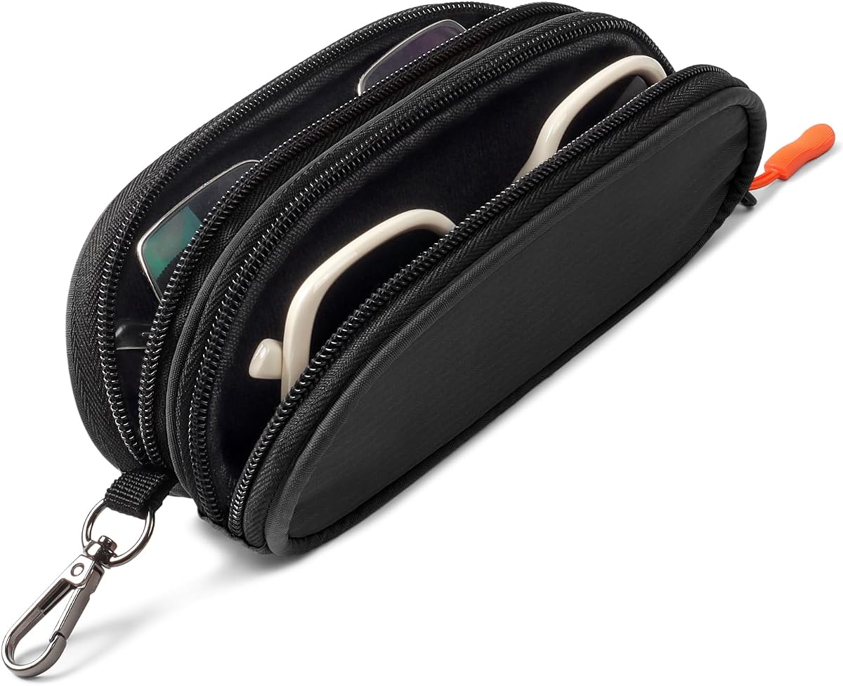 Estuche doble para anteojos para hombres y mujeres | Bolsa portátil suave para gafas de sol con cremallera y clip para llavero