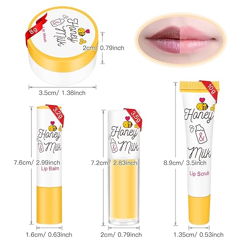 Miniatura 2 de Máscara de labios con leche de miel, bálsamo labial, aceite de labios, kit de cuidado de labios, hidratante y nutritivo para labios secos y
