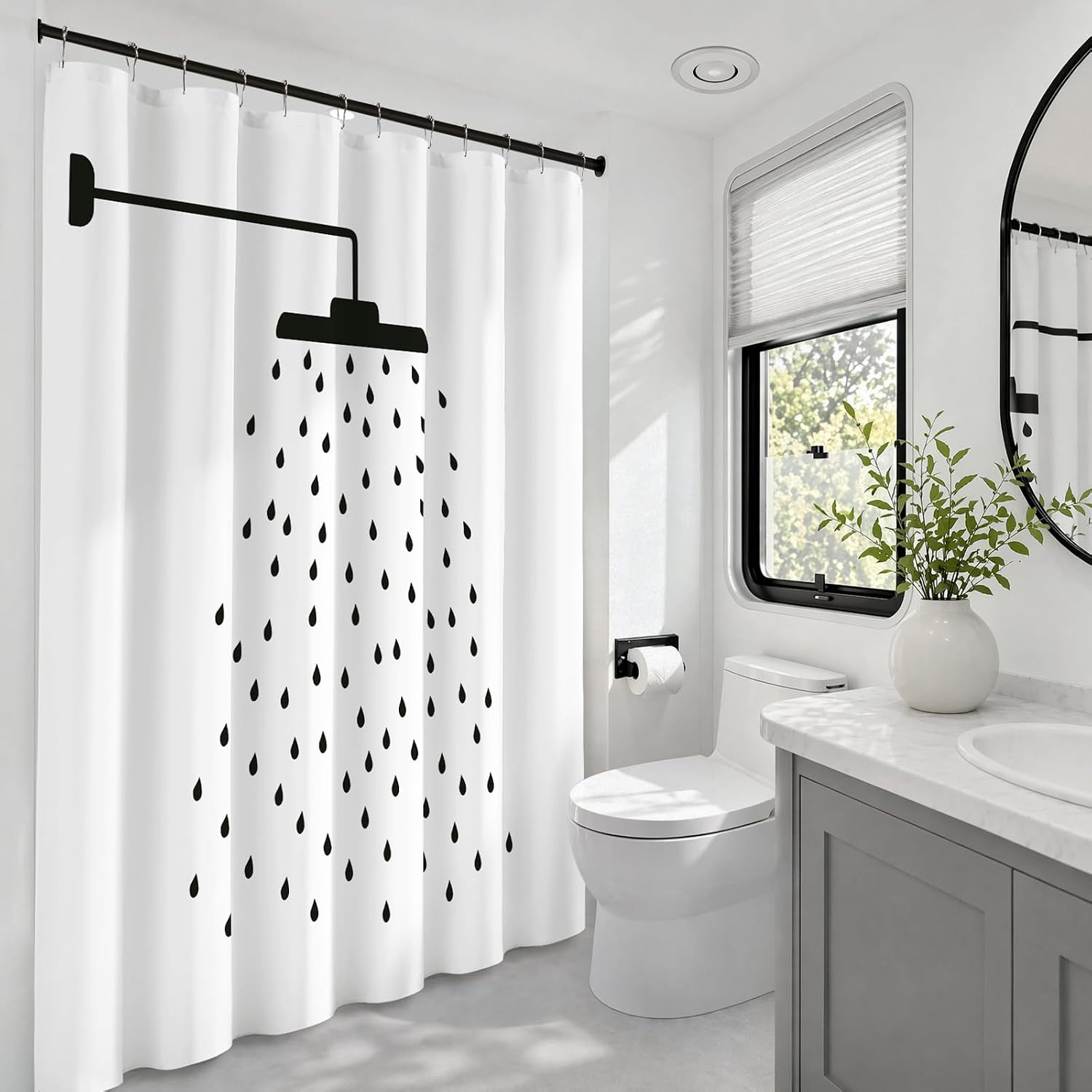 HOMEIDEAS Black and White Fun Shower Curtain 72×72 Inch