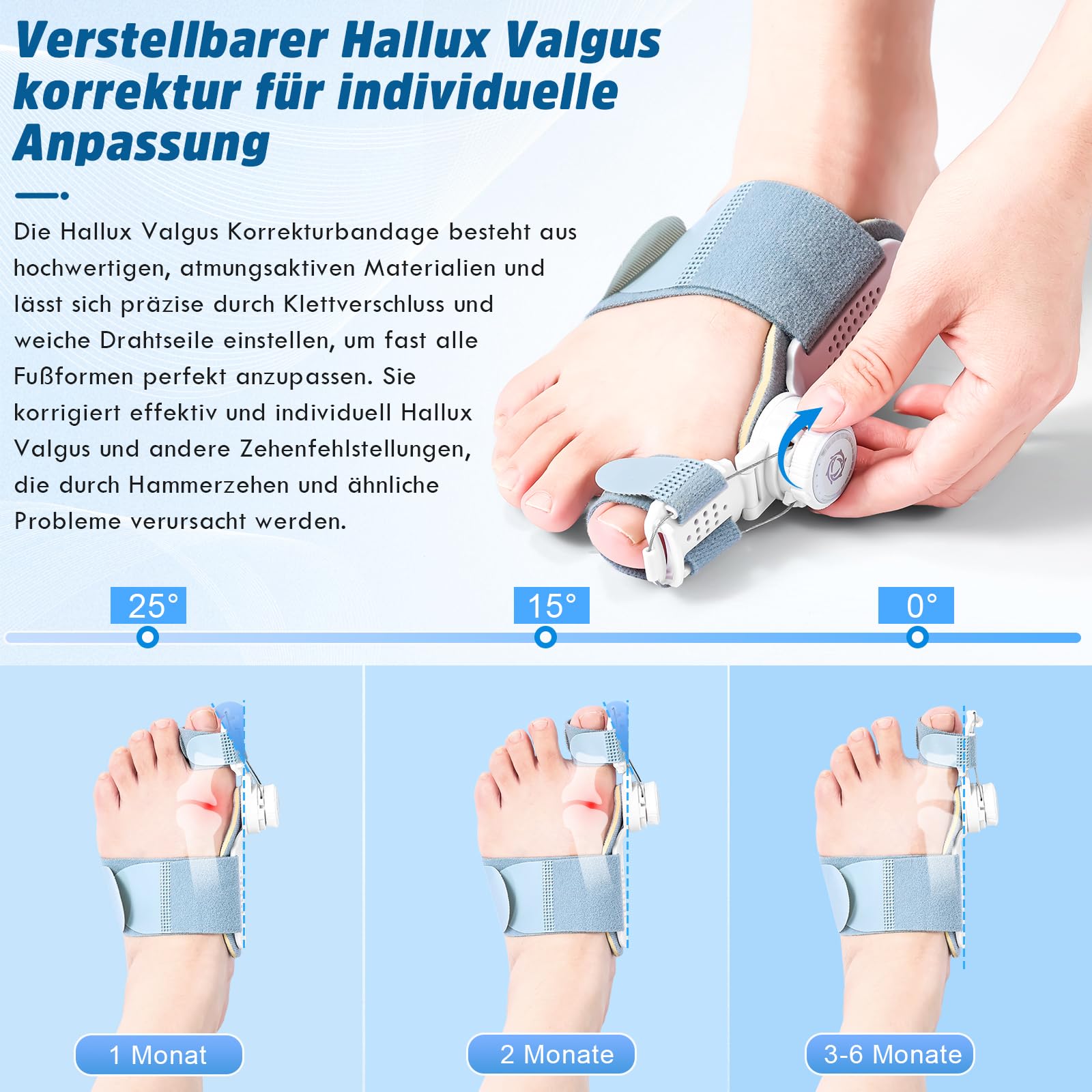 Hallux Valgus Korrektur Set für Damen und Herren, Verstellbarer Hallux Valgus Schiene und 2 Silikon Zehenspreizer für Daumen, Reduziert Hallux Valgus Belastung für Tag und Nacht,2 Paar