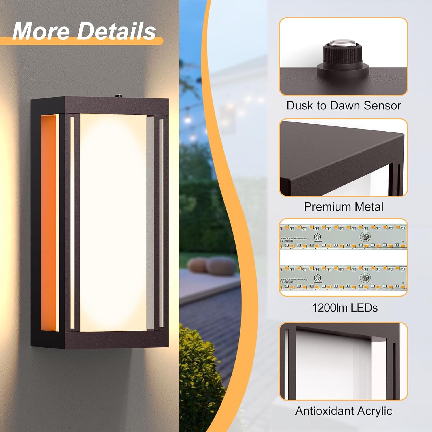 Dusk to Dawn Outdoor Wall Sconce, 3000K LED Outdoor Wall Lights Fixture for Patio, Waterproof Wall Mount Outside Light, 14.5in Bronze Outdoor Lanterns for Porch Door, 1 Pack