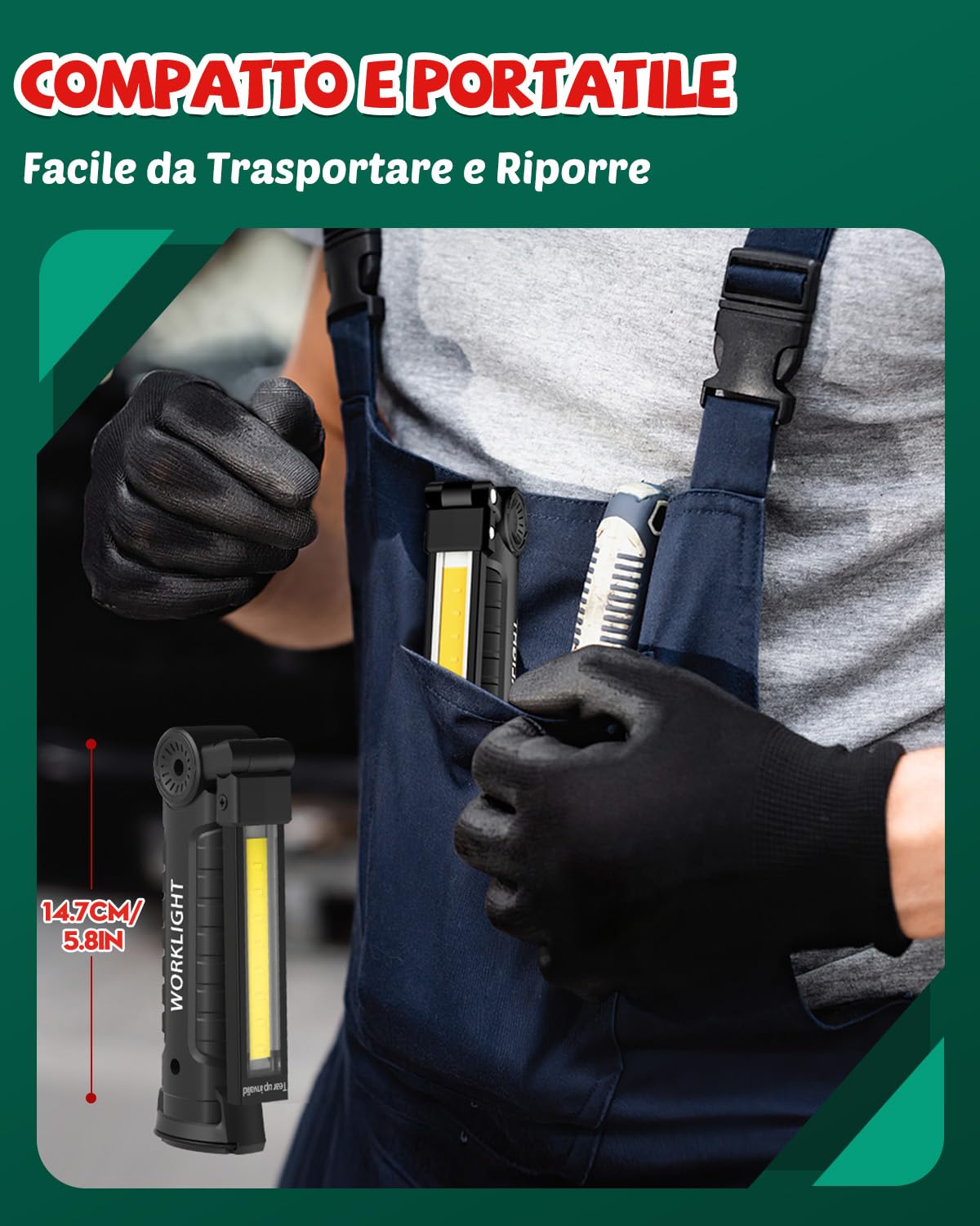 Coquimbo Regalo Uomo Torcia LED Lampada da Lavoro USB Ricaricabile COB Lampade di Ispezione Pieghevole con Base Magnetica e Gancio per Auto/Campeggio/Home e di Emergenza Uso (2 Pezzi)
