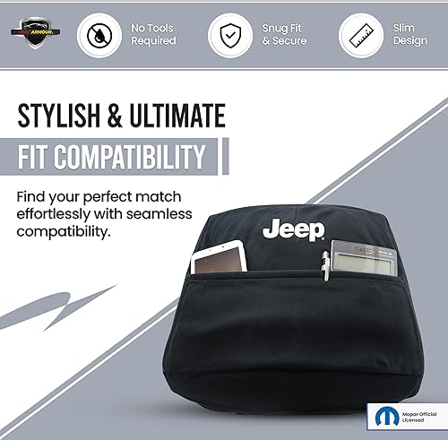 Miniatura 4 de Seat Armour Funda de consola central con licencia oficial para Jeep Grand Cherokee (2011-2017), ajuste personalizado, negro, suave y duradero con