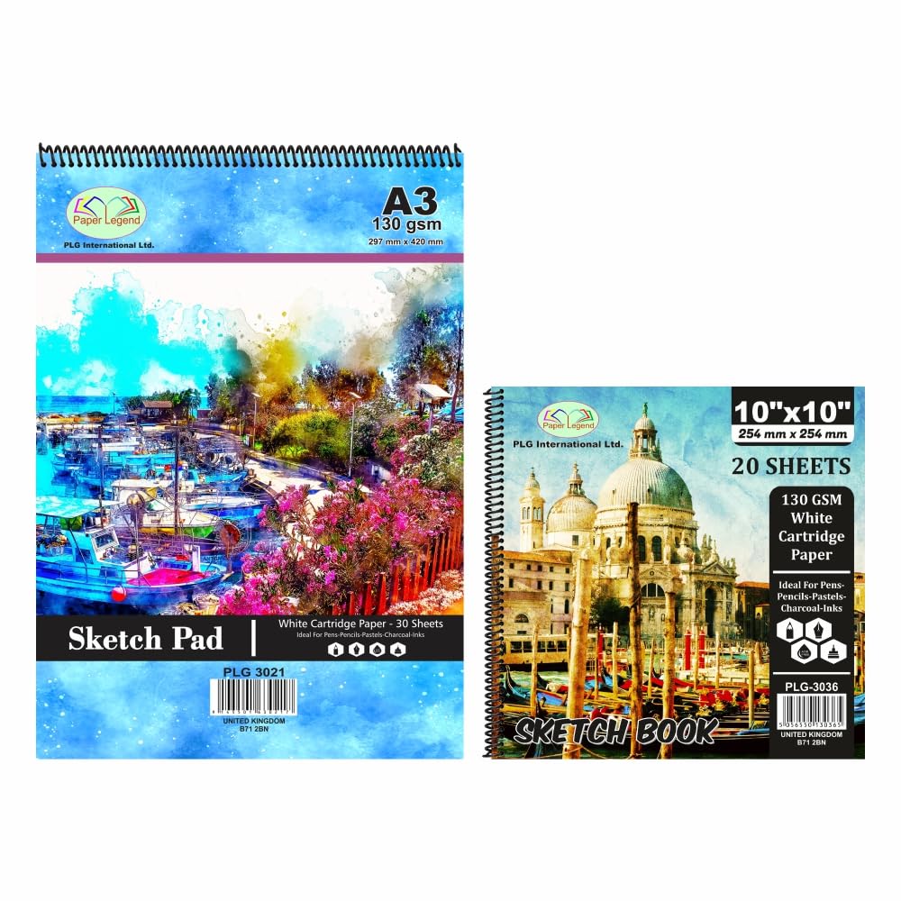Pack of A3 with 10" x 10" Artist’s Sketch Pad Spiral Bound, Hardback Drawing Pads White Drawing Artist 130GSM Paper Sketch Book for Toddlers, Professionals, Drawing and Sketching (A3 + 10" x 10")