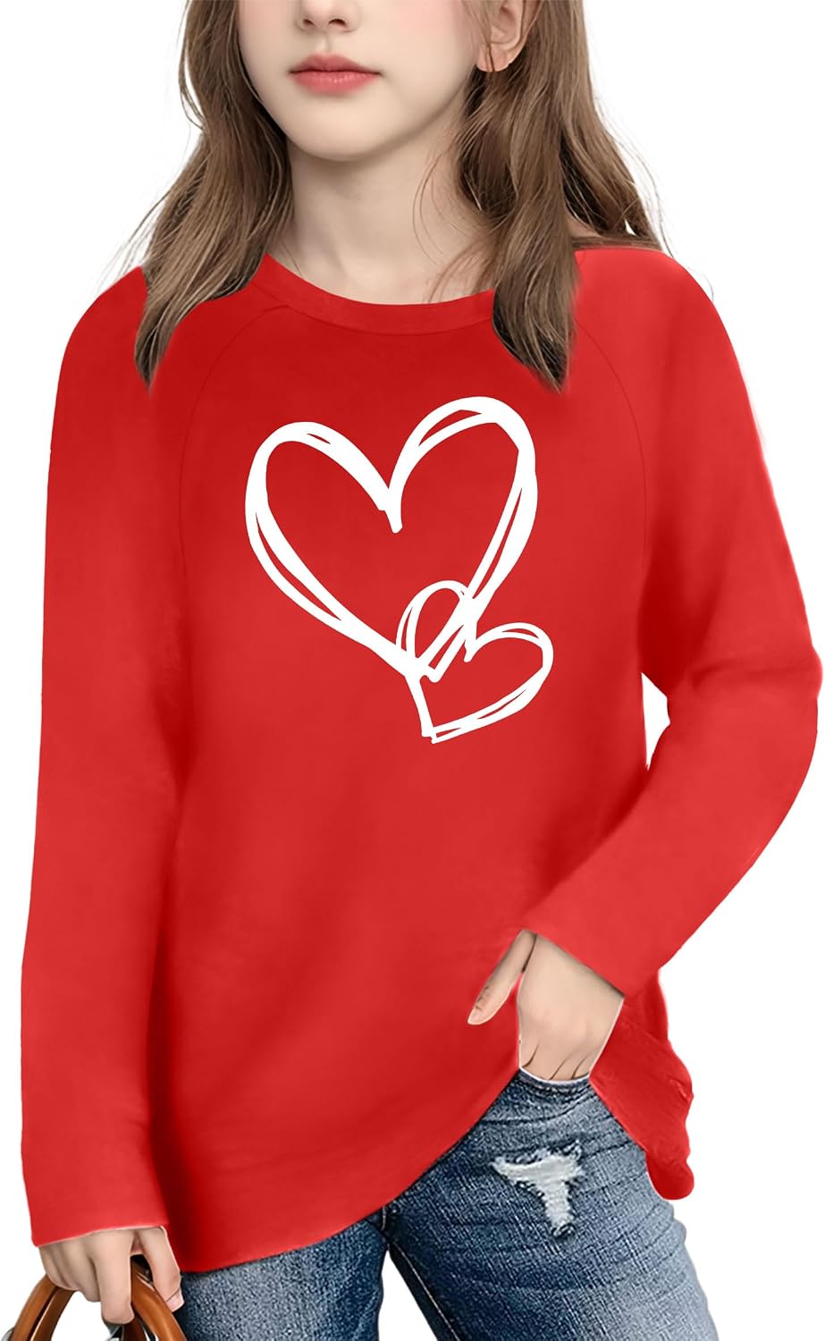 Girls Valentine Shirts for Kids Valentines Heart Graphic Tshirts Casual Long Sleeve Shirts Love Heart Tee