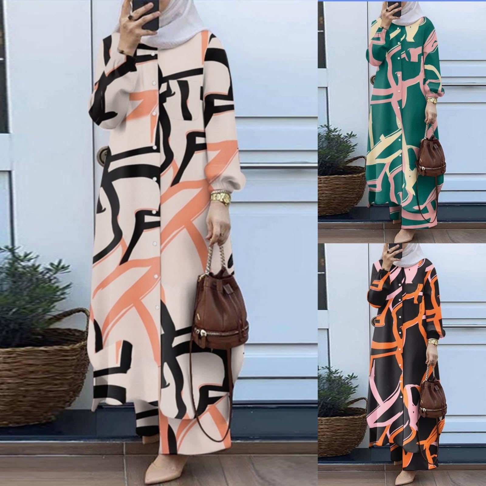 Ensemble de 2 vêtements de prière pour femme musulmane - Tenue Ramadan Dubaï - Vêtements islamiques - Haut à manches longues et pantalon long - Abaya - Ensemble haut et pantalon