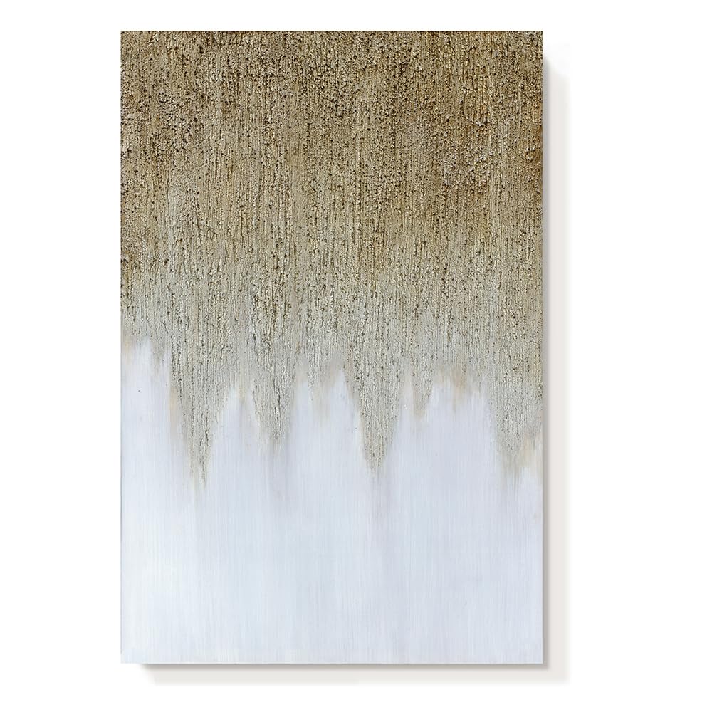 cozy country Textured Wall Art Gold Wall Art: Gold Oil Abstract Painting - Hand Painted Canvas Art with Gray Silver Picture for Living Room Artwork