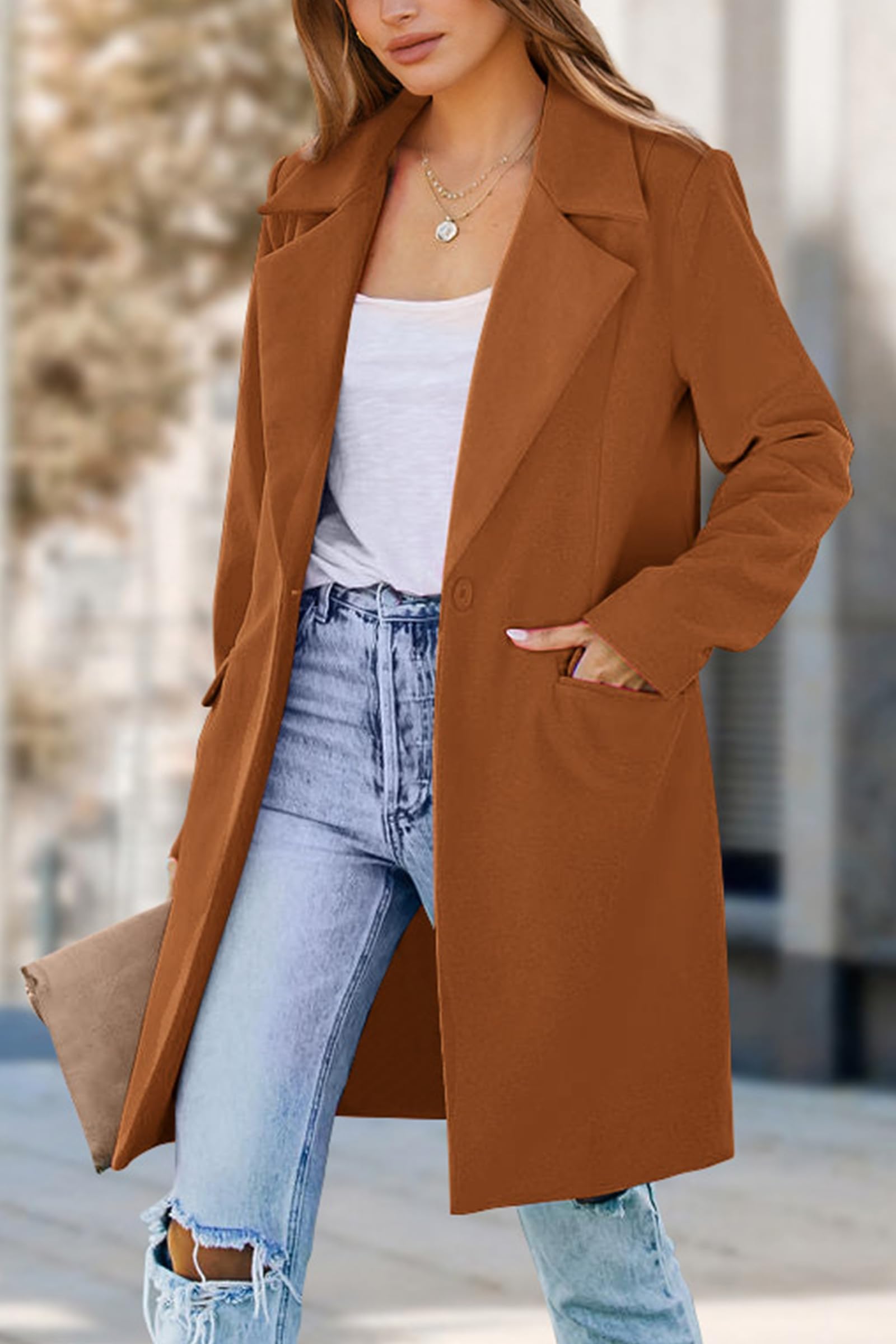 PRETTYGARDEN Women's Business Casual Long Blazer Jackets(Brown,M) view 6