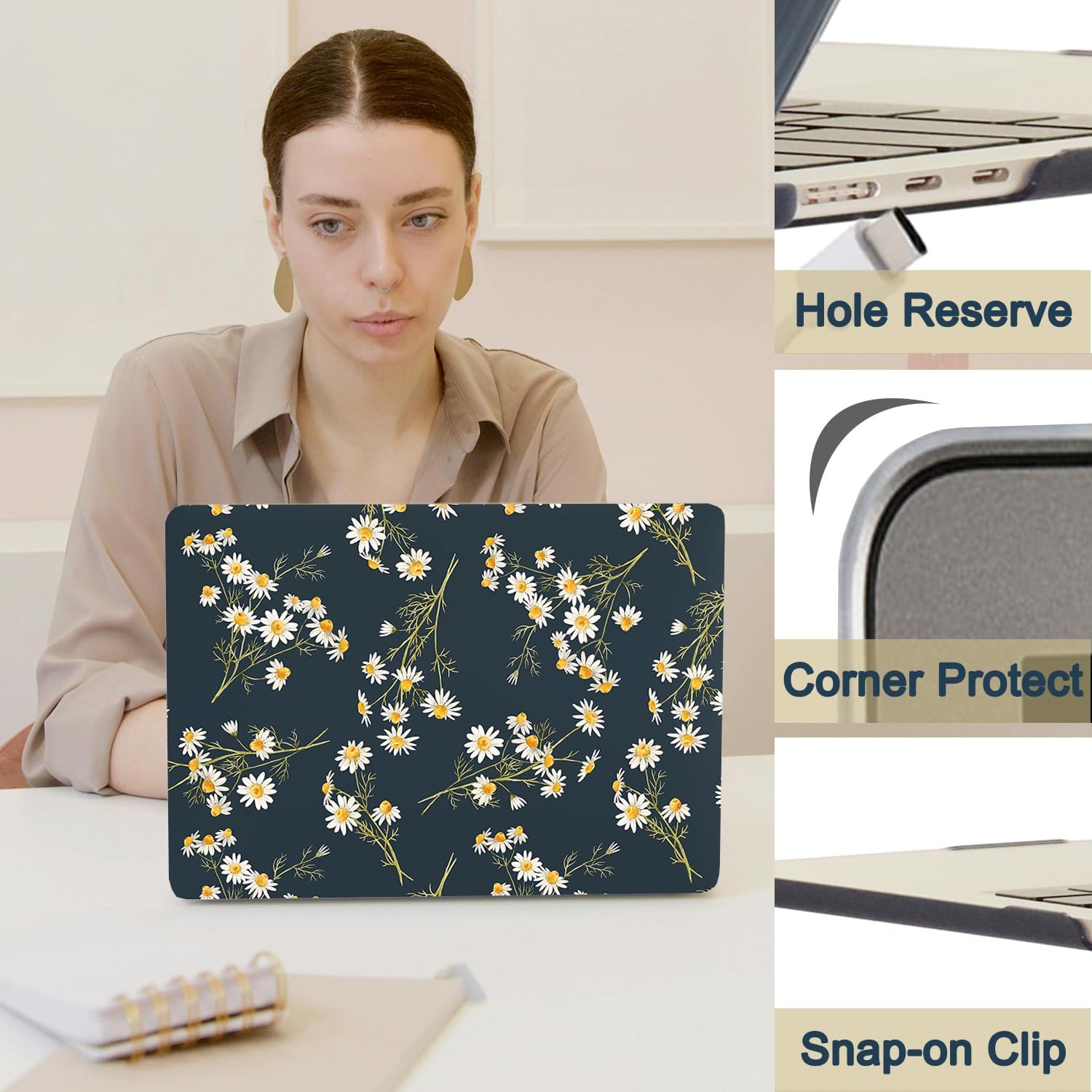 Hard Case Compatible with New MacBook Air 13 Inch Case 2020 2019 2018 Release Model A2337 M1 A2179 A1932 with Retina Display and Touch ID, Matt Plastic Hard Shell Case Cover - Chrysanthemum